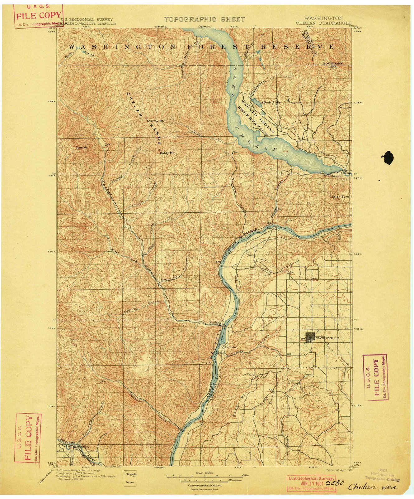 1901 Chelan WA USGS Historical Topographic Map - Large 44x53 Inch Vintage Washington State Wall Art - Perfect for Home Office Decor & Geography Enthusiasts