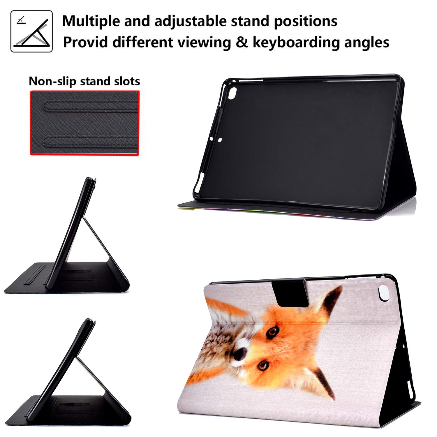 Premium Magnetic Smart PU Leather Case for iPad 9.7 inch (2017/2018) & iPad Air 1/2 - Shockproof Folio Stand Cover with Auto Sleep/Wake Function for iPad 6th/5th Gen & iPad Air 1st/2nd Gen (Yellow Fox Design) - Perfect for Work, Travel & Home Use