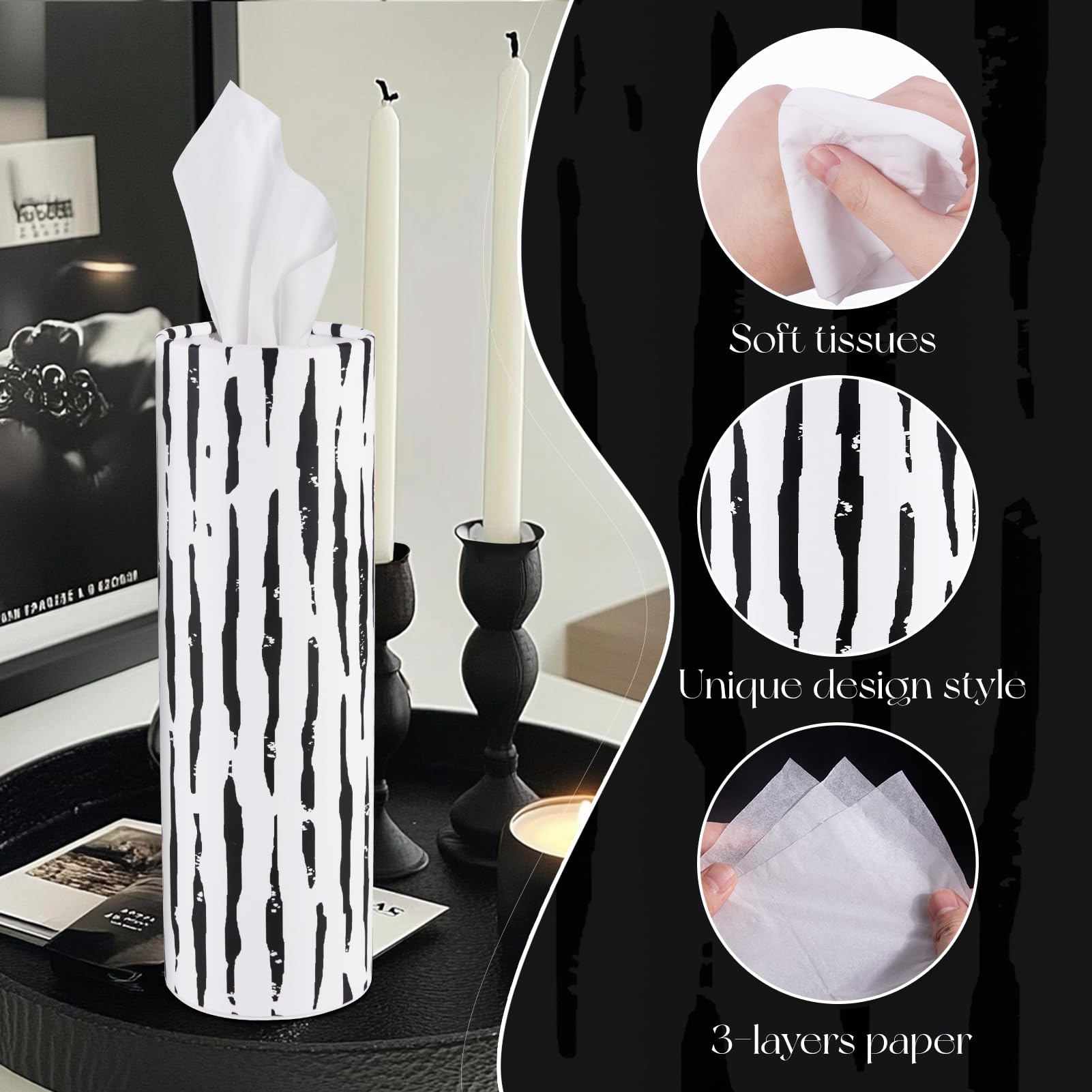 4 Pack Car Tissues Holder with Facial Tissues - Travel Tissue Box for Car Cup Holder | Compact & Convenient for Road Trips, Commuting & Daily Driving