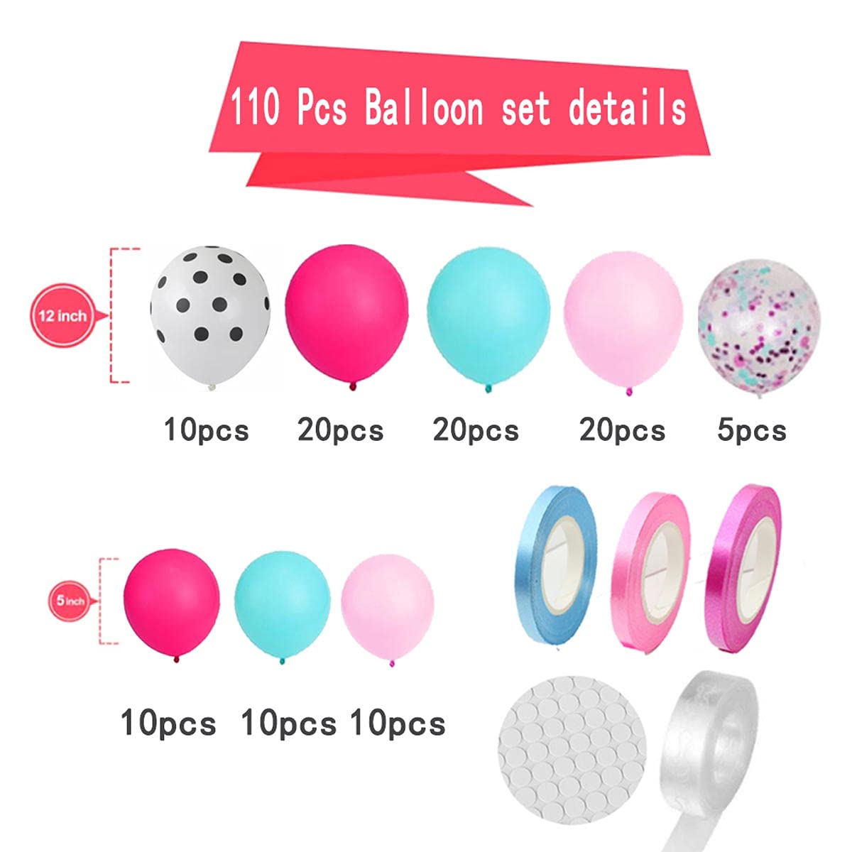 110PCS Hot Pink Teal Blue Garland Arch Kit - Turquoise Blue Rose Red Light Pink Confetti Balloons for Birthday, Wedding, Baby Shower & Gender Reveal Party Decorations | Perfect for Surprise Themed Celebrations and Festive Home Decor