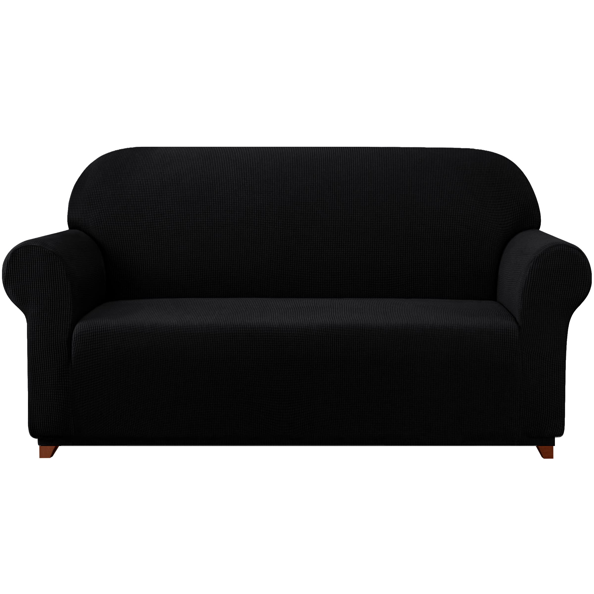 SUBRTEX Stretch Sofa Slipcover 2-Piece Set - Washable Jacquard Fabric Couch Cover for 3-Seater Sofa, Soft & Durable Furniture Protector with Small Check Pattern (Black) - Perfect for Living Room, Family Room & Home Decor