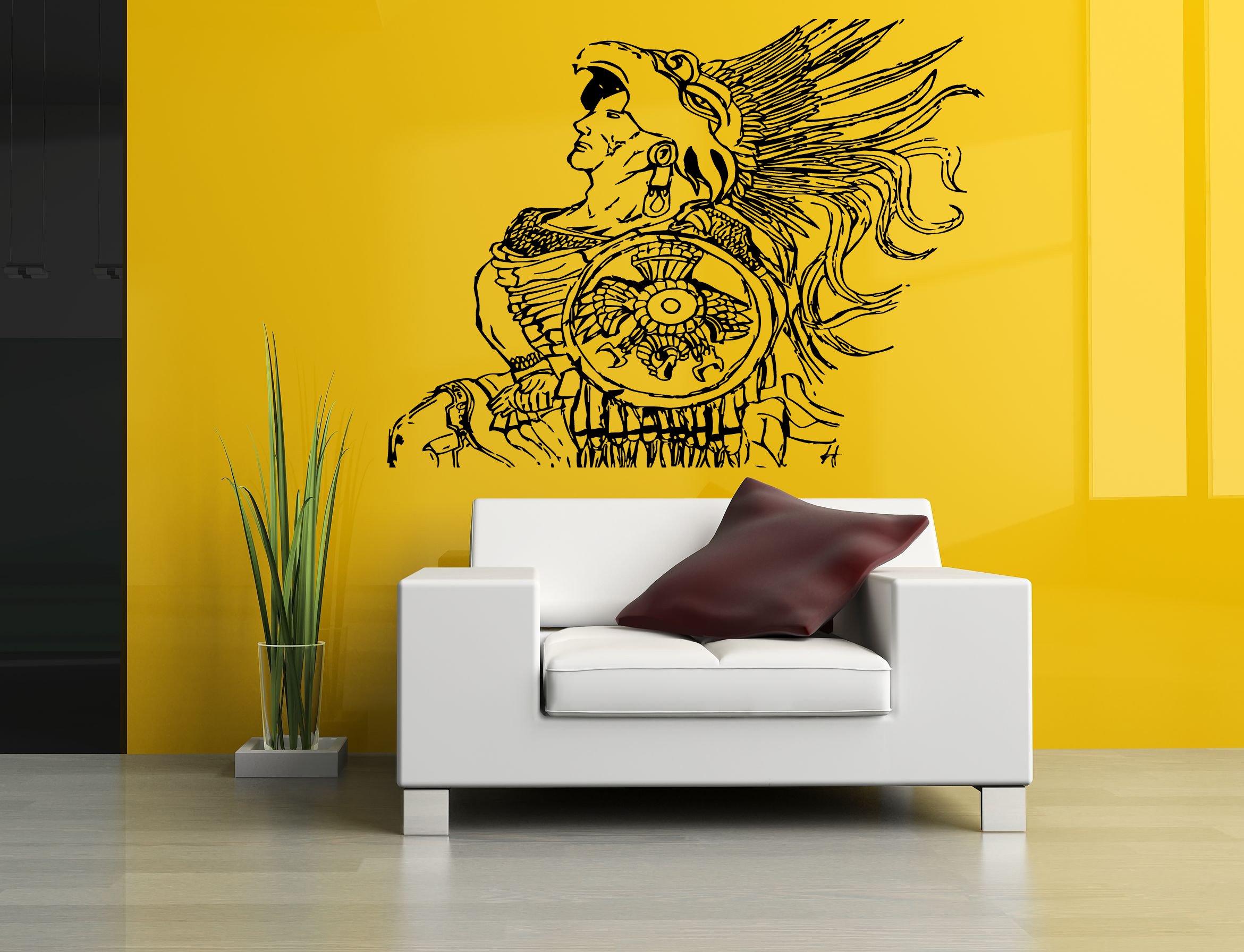 Aztec Warrior Vinyl Wall Sticker - Large Native American Mural Art for Home & Office Decor | Perfect for Living Room, Bedroom, or Dormitory