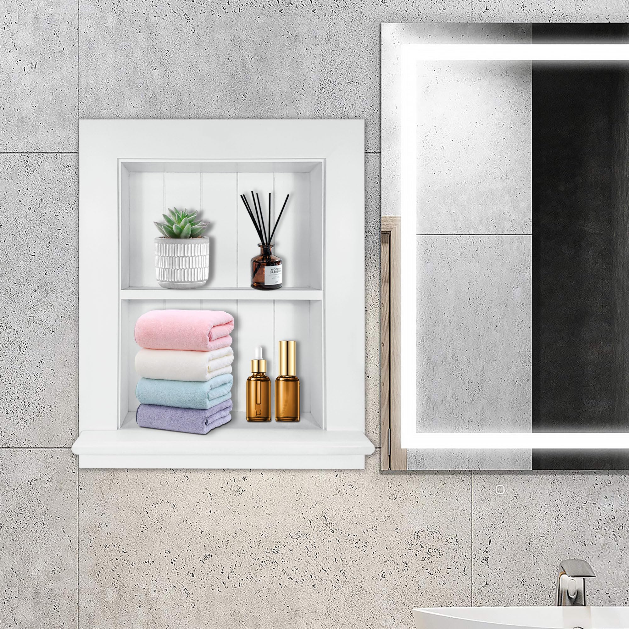 Royxen 14 x 18 Inch Recessed Bathroom Medicine Cabinet with 2-Tier Storage - Wall Mounted Mirror Cabinet for Bathroom Organization & Small Space Saving