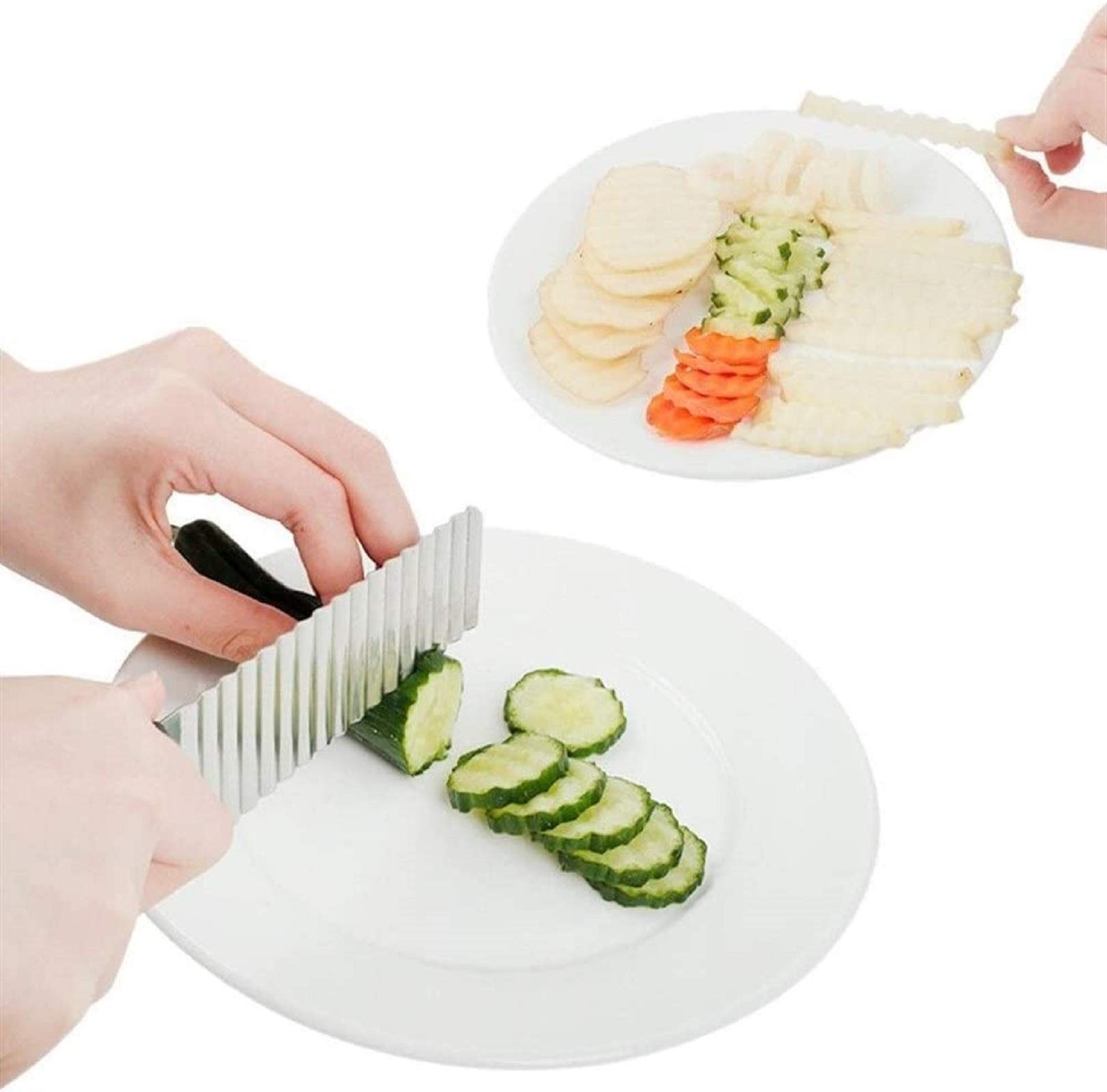 Stainless Steel Potato Chopper & French Fry Slicer - Wave Blade Crinkle Cutter for Potatoes, Cucumbers, Carrots - Non-Slip Handle - Perfect for Meal Prep, Snacks & Party Food (Green)