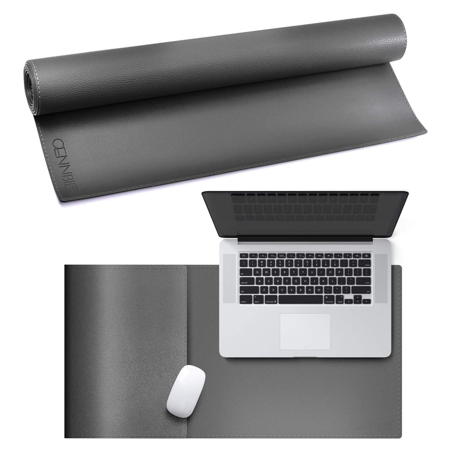 CENNBIE Dual-Sided Leather Mouse Pad - 35.5x15.7in Large Desk Mat for Office & Gaming (Grey)