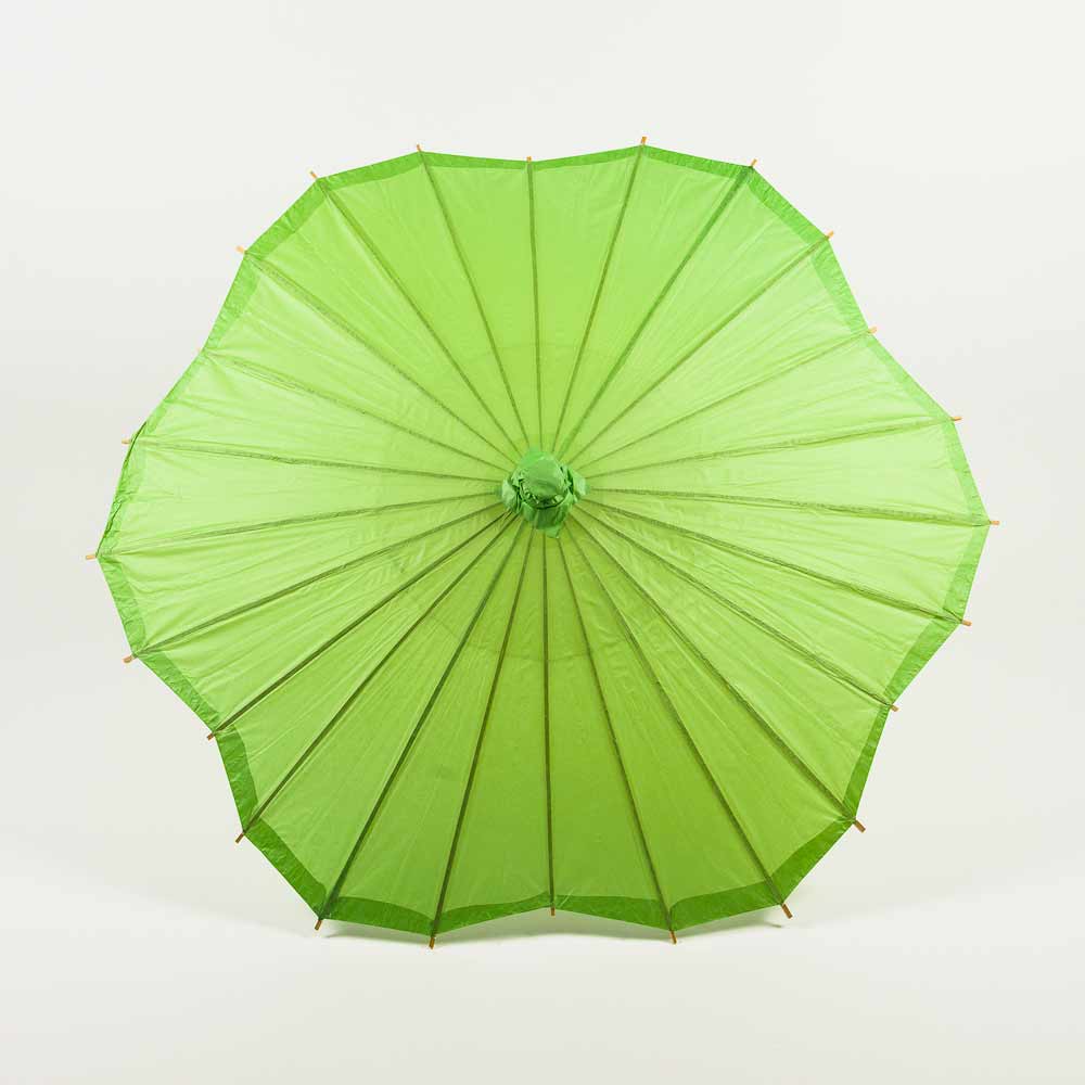 32 Inch Green Paper Parasol Umbrella - Scallop Blossom Design with Elegant Wooden Handle | Perfect for Garden Parties, Wedding Decor & Photo Props