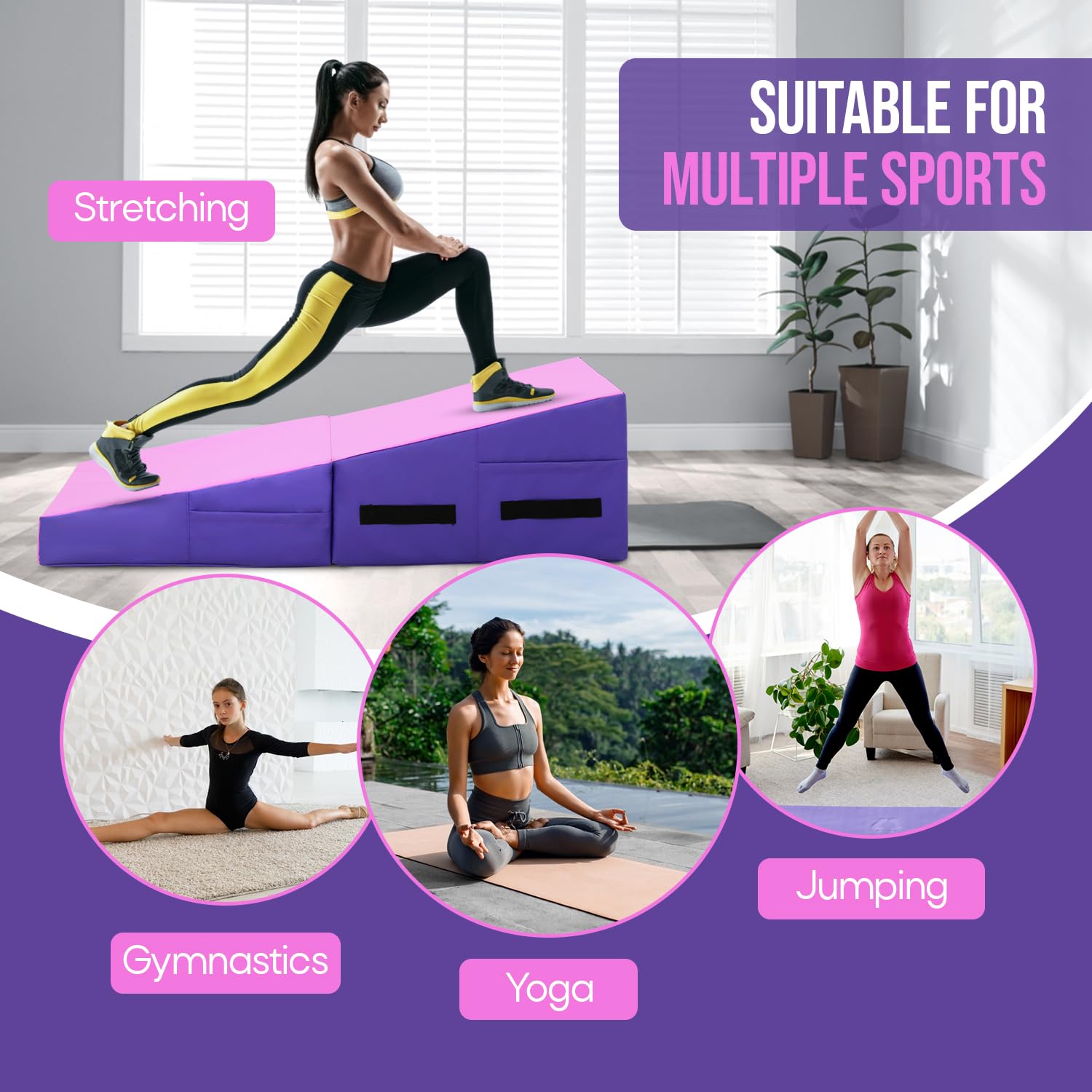 Non-Slip PU Folding Gymnastics Incline Mat - Tumbling Wedge Mat for Yoga, Home Gym & Exercise with Handles | Perfect for Gymnastics Training, Kids Play & Fitness Workouts