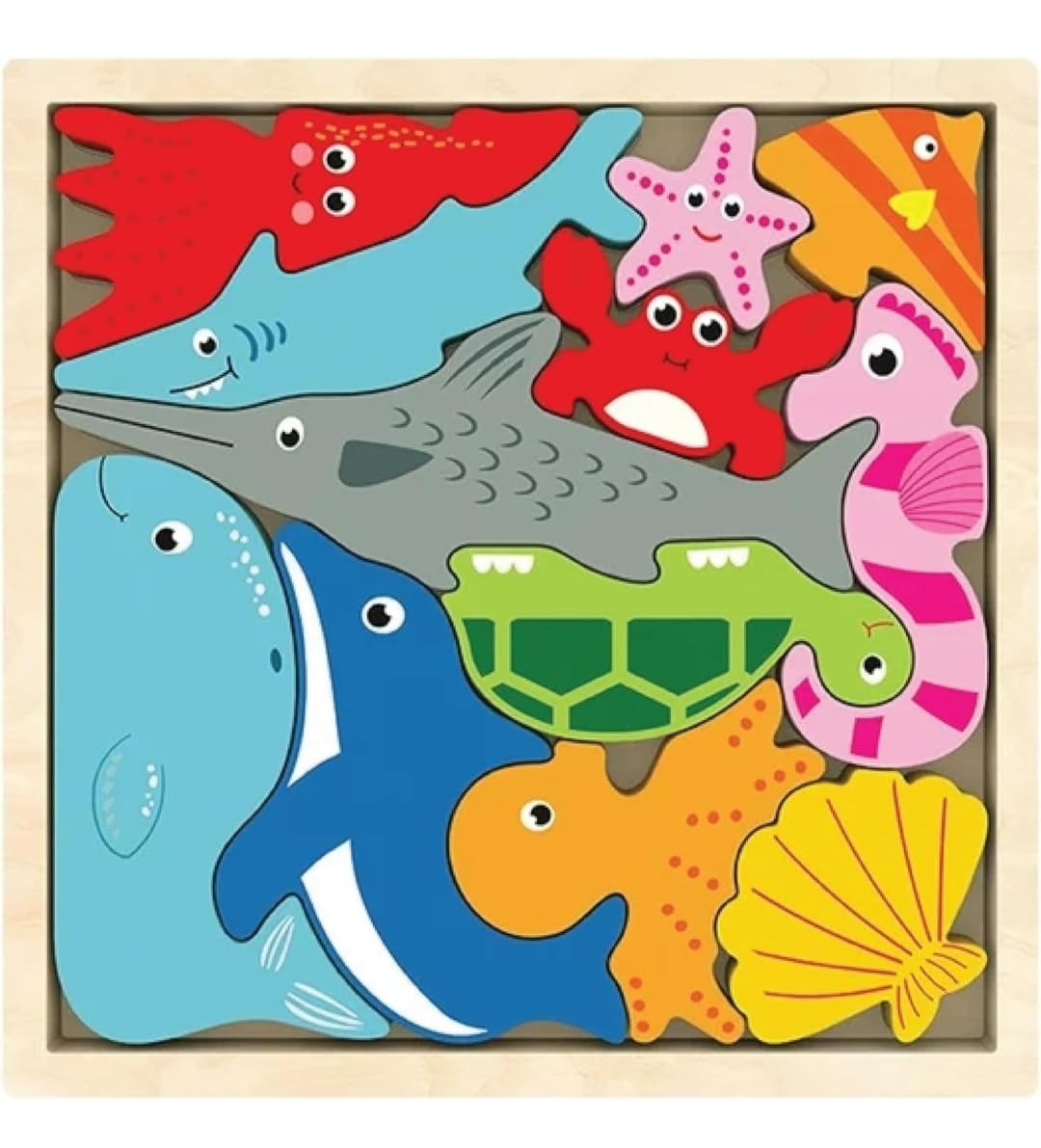 LUMINI Wooden Stacking & Sorting Puzzle for Kids - Educational Ocean Animal Toy for Toddlers Age 3+ | Montessori Learning Game, Fine Motor Skills Development | Perfect for Preschool Classroom & Home Playtime