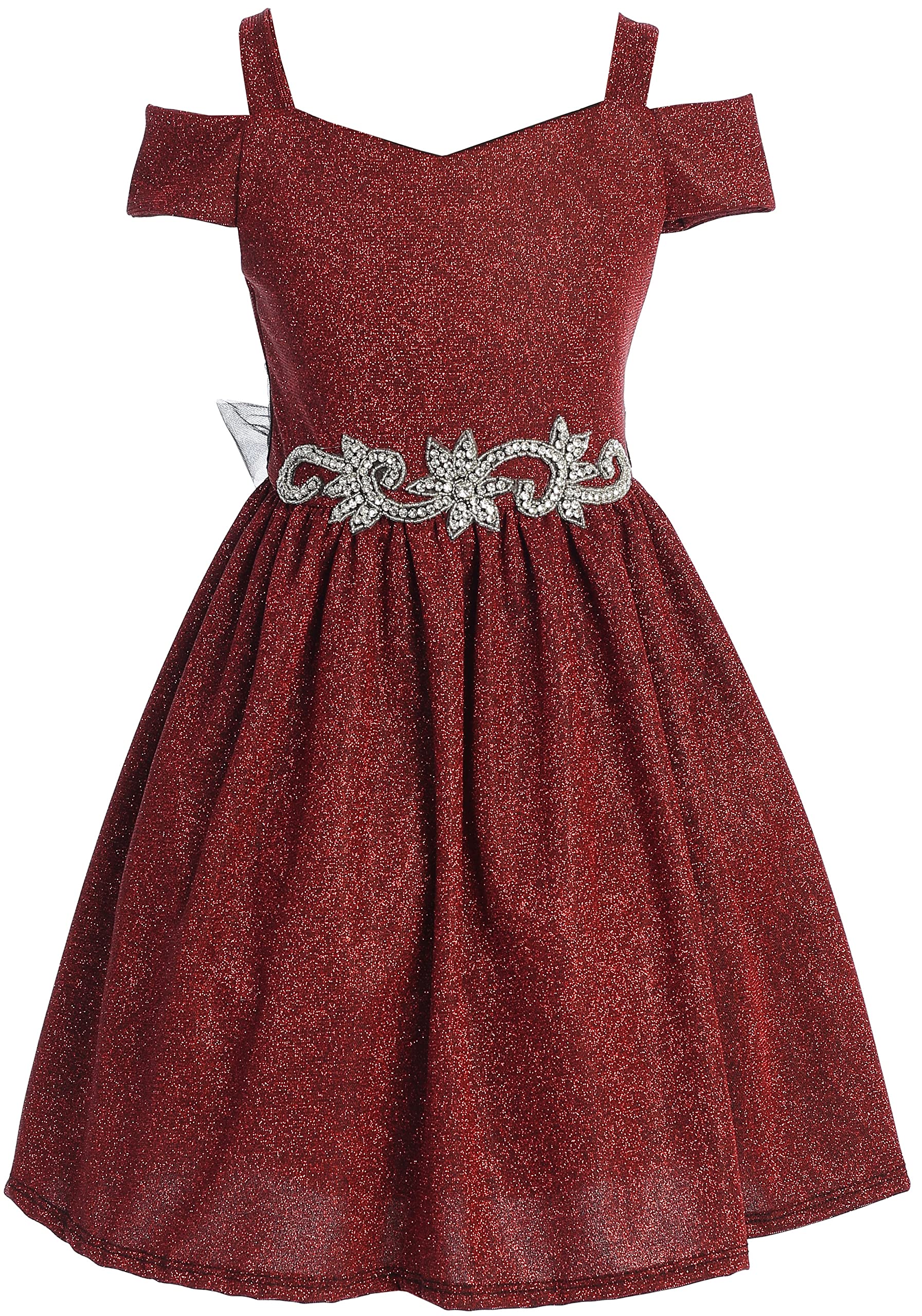 Little Big Cold Shoulder Shiny Rhinestones Easter Party Flower Girl Dress for Kids Ages 4-14 - Perfect for Easter Celebrations, Birthday Parties, and Special Occasions
