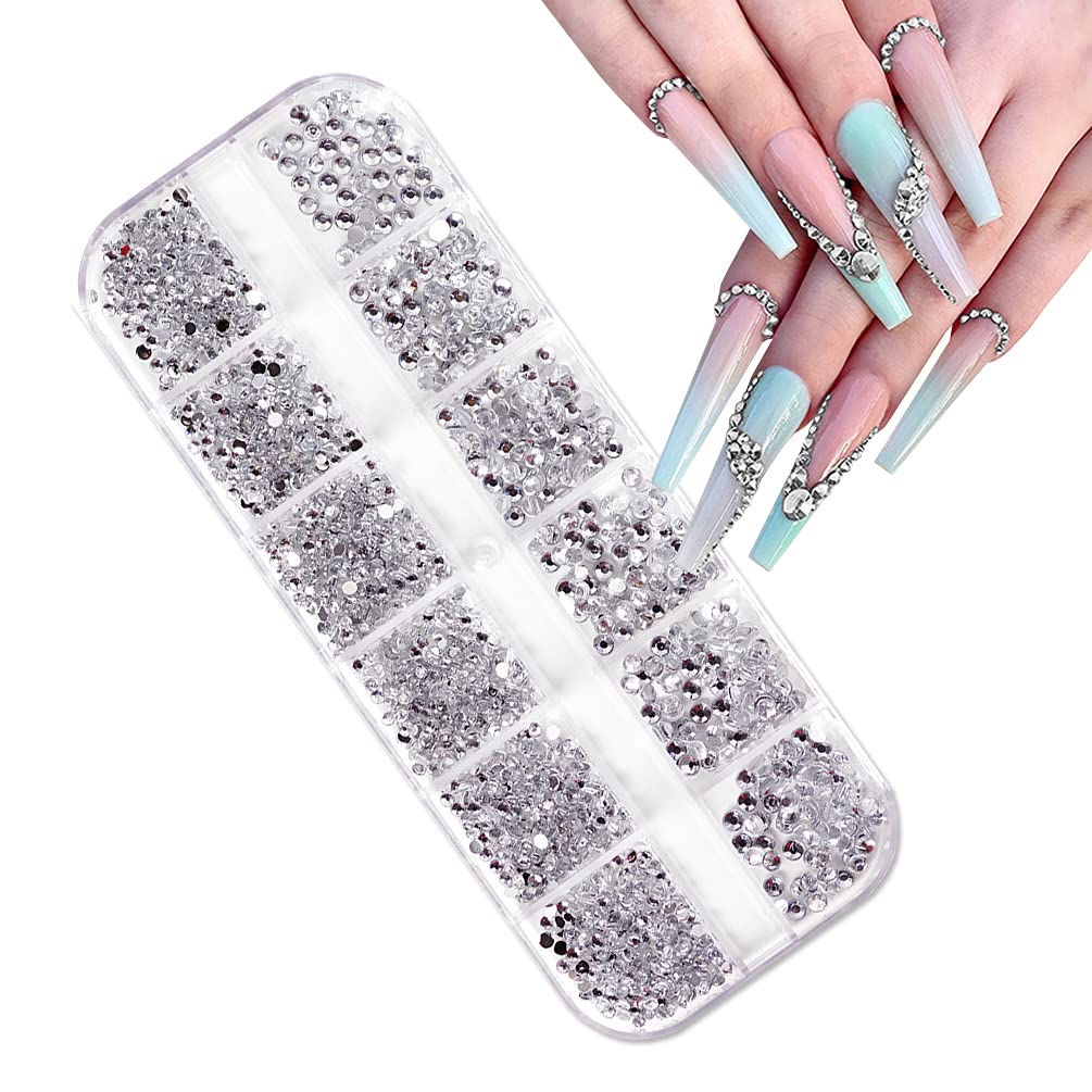 KINGMAS 1700pcs Clear Nail Art Rhinestones - Round Flatback Gems in 3 Sizes with Storage Box for Nail Design, DIY Crafts, Shoes & Wedding Decor - Perfect for Manicures, Pedicures & Fashion Accessories