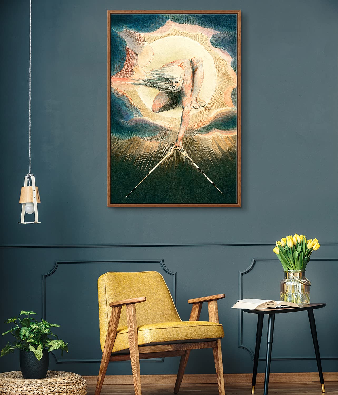 William Blake 'Ancient of Days Setting a Compass to The Earth' Floating Frame Canvas Print Wall Art - 16x24 Inches - Perfect for Living Room, Bedroom & Office Decor