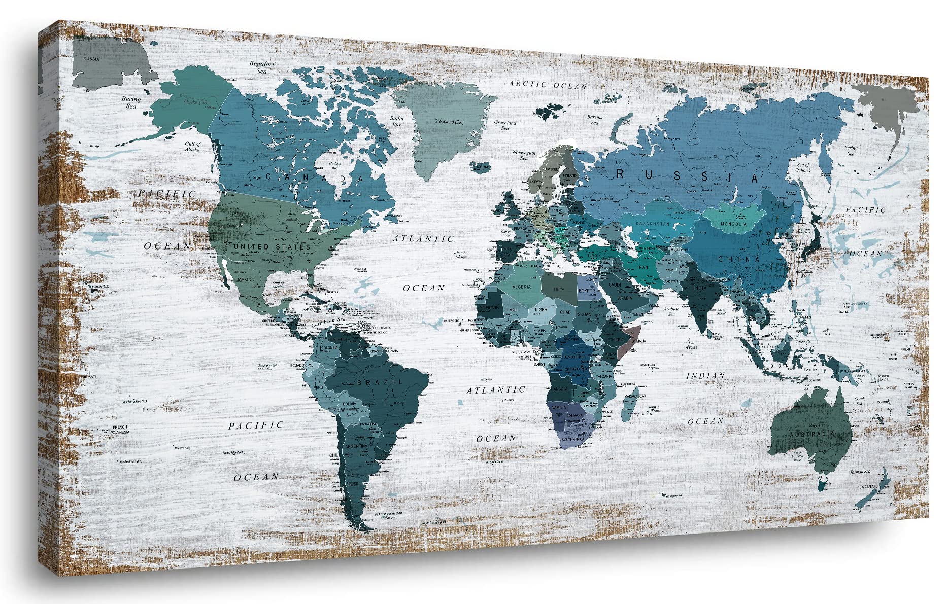 Teal Watercolor World Map Wall Art - 32