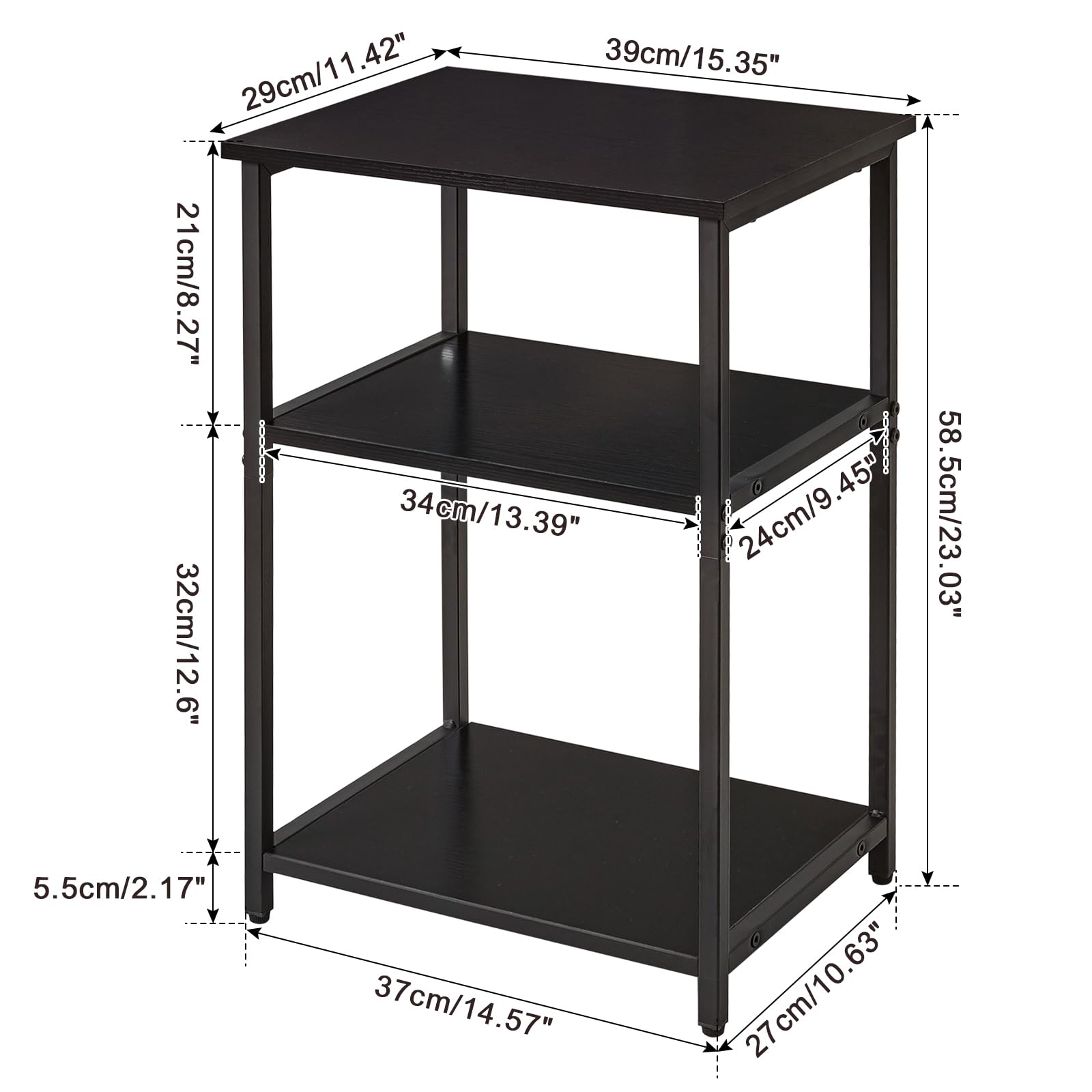 IBUYKE 3-Tier Industrial Side Table with Storage Shelf - Small End Table Nightstand for Bedroom, Living Room, Hallway - Black (UTMJ402B) | Perfect for Compact Spaces, Coffee Table Alternative & Bedside Organizer