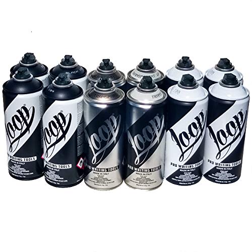 12-Pack Loop 400ml Premium Spray Paint Set for Graffiti, Urban Street Art & Murals - Black & White Details Kit | Professional Quality for Artists, DIY Projects & Wall Decor