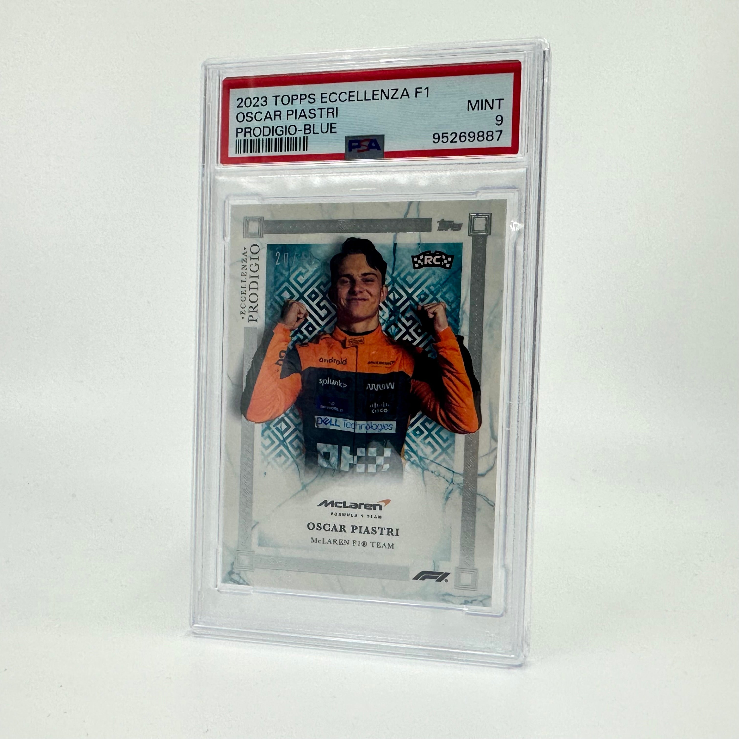 PSA 9 Graded 20/49 Oscar Piastri Blue 2023 Eccellenza Prodigio Rookie Card - Perfect for Sports Collectors & F1 Racing Fans Display
