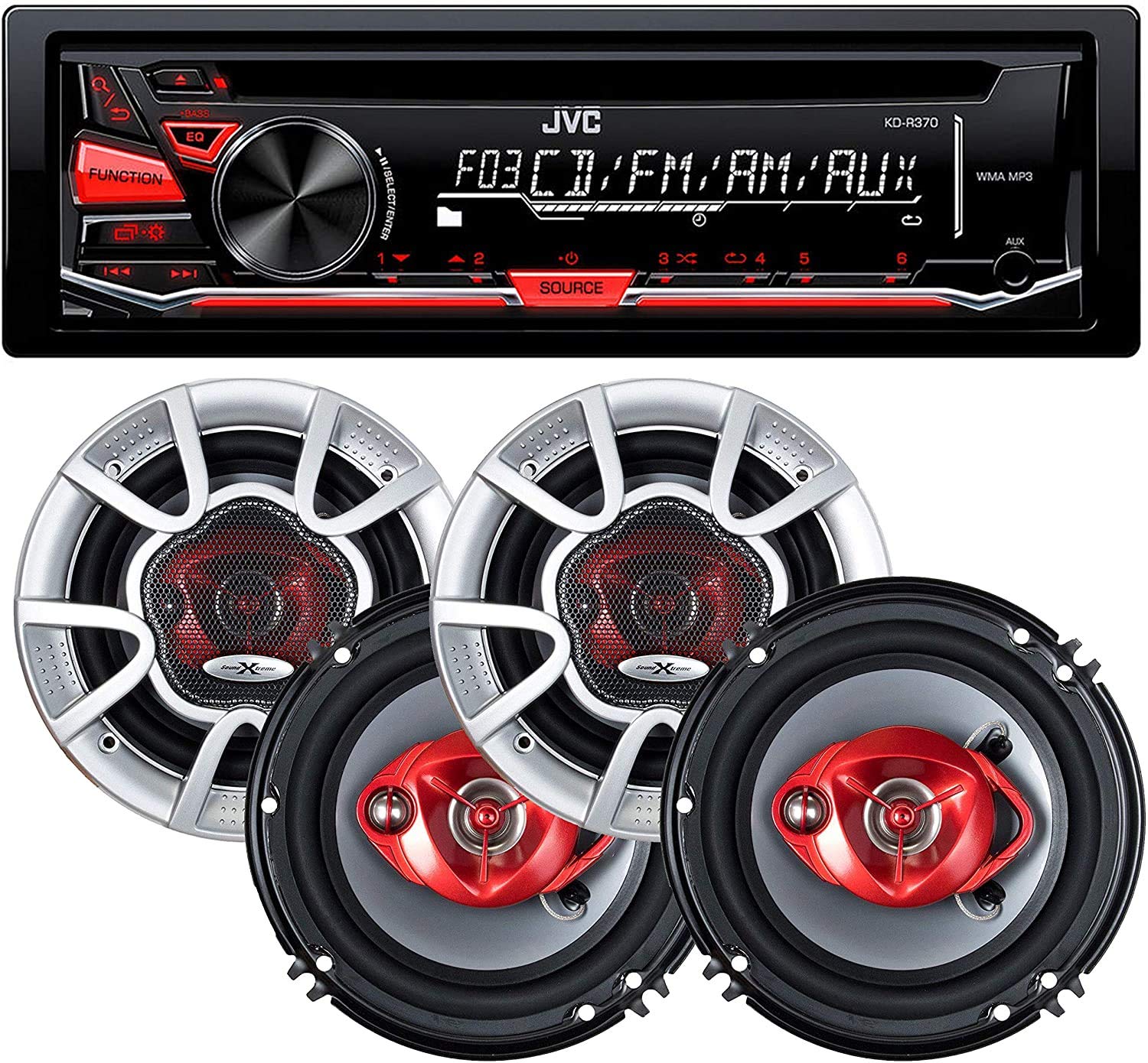 JVC KD-R370 Single Din In-Dash Car Stereo with CD/AM/FM Receiver, Detachable Faceplate & 350W Output - 6 Inch 4 Speaker System for Enhanced Car Audio Experience | Perfect for Road Trips, Commuting & Music Lovers