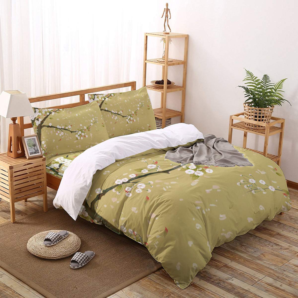 MUSEDAY 4-Piece Full Size Duvet Cover Set - Vintage Hand-Painted White Cherry Blossom Design, Ultra Soft Bedding with Zipper Closure & Corner Ties | Perfect for Spring Bedroom Decor, Guest Room, and Cozy Home Styling
