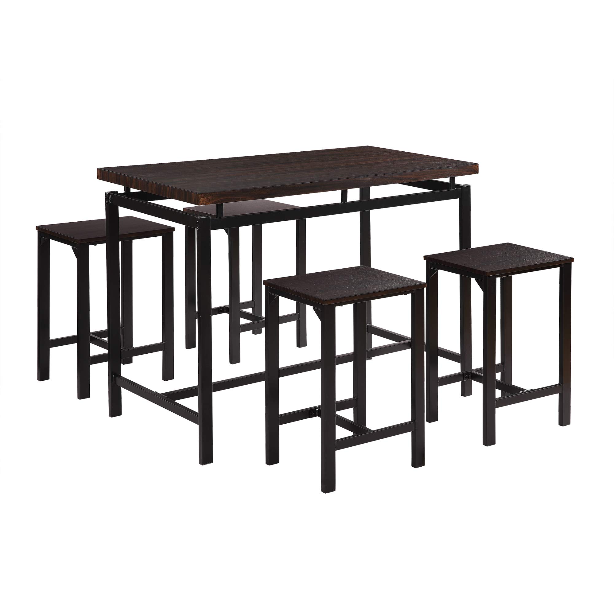 5-Piece Quartz Dining Table Set with Chairs - Modern Espresso Bar Height Table for Breakfast Nook, Kitchen, Mini Bar & Patio - Perfect for Small Space Dining & Entertaining