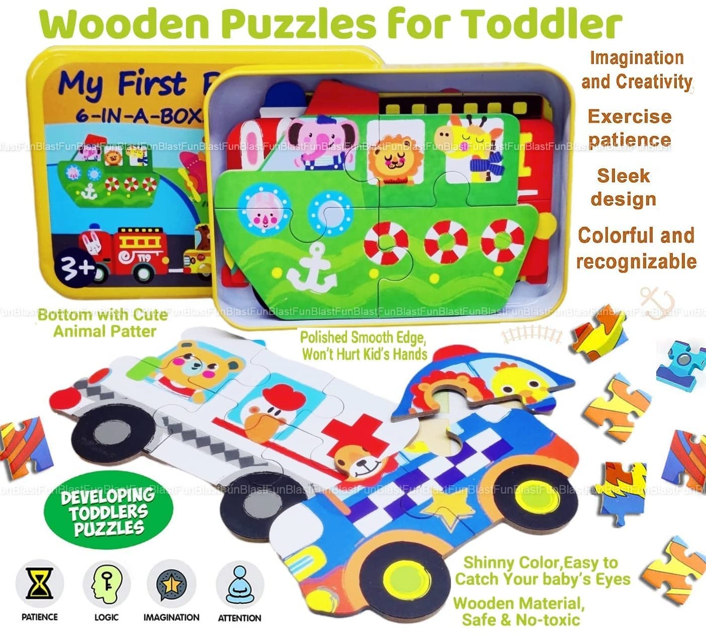 FunBlast 6-in-1 Transport Themed Jigsaw Puzzle Set for Kids - 27 Piece Early Learning Educational Toy | Perfect for Preschool Activities, Birthday Gifts & Family Game Night