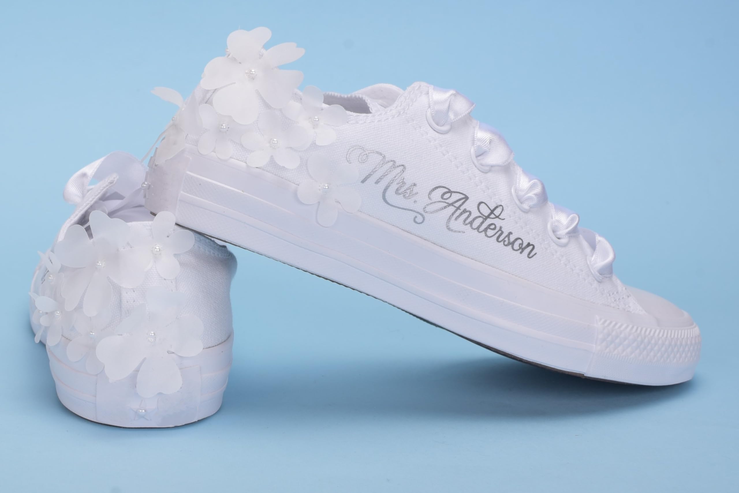 Custom Monogrammed Wedding Sneakers for Women - Personalized Bride Trainers in White, Size 6 - Perfect for Bridal Showers, Bachelorette Parties & Wedding Receptions