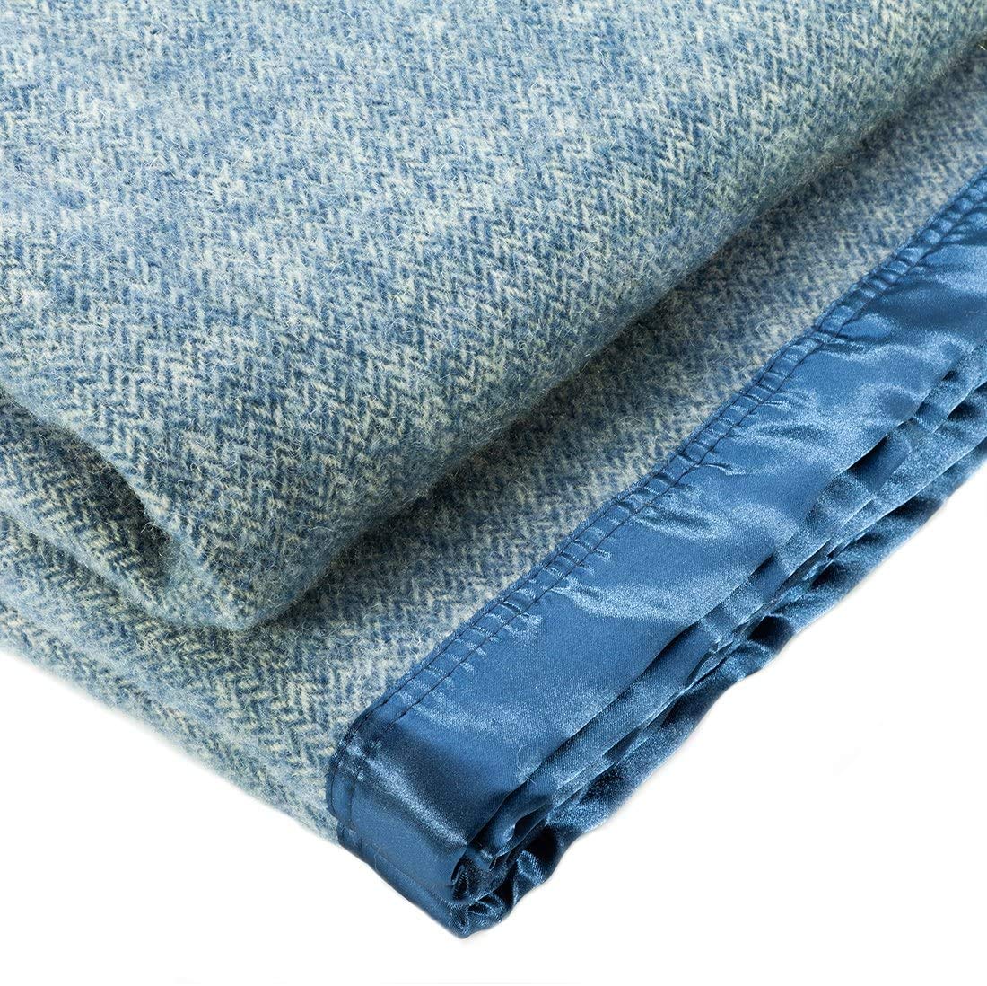 Premium Spencer & Whitney Herringbone Wool Throw Blanket - Soft Blue Queen Size Blanket for Sofa, Bed & Couch - Cozy Winter Home Decor
