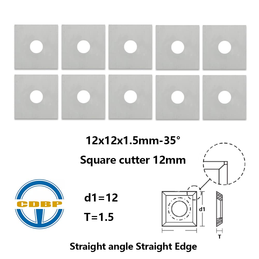 12mm Square Straight Carbide Inserts - 4 Cutting Edge 12x12x1.5mm-35° Replacement for Woodworking - Fits Spiral Helical Planer Cutter Head - 10pcs - Perfect for Hardwood Flooring, Cabinet Making & Furniture Crafting