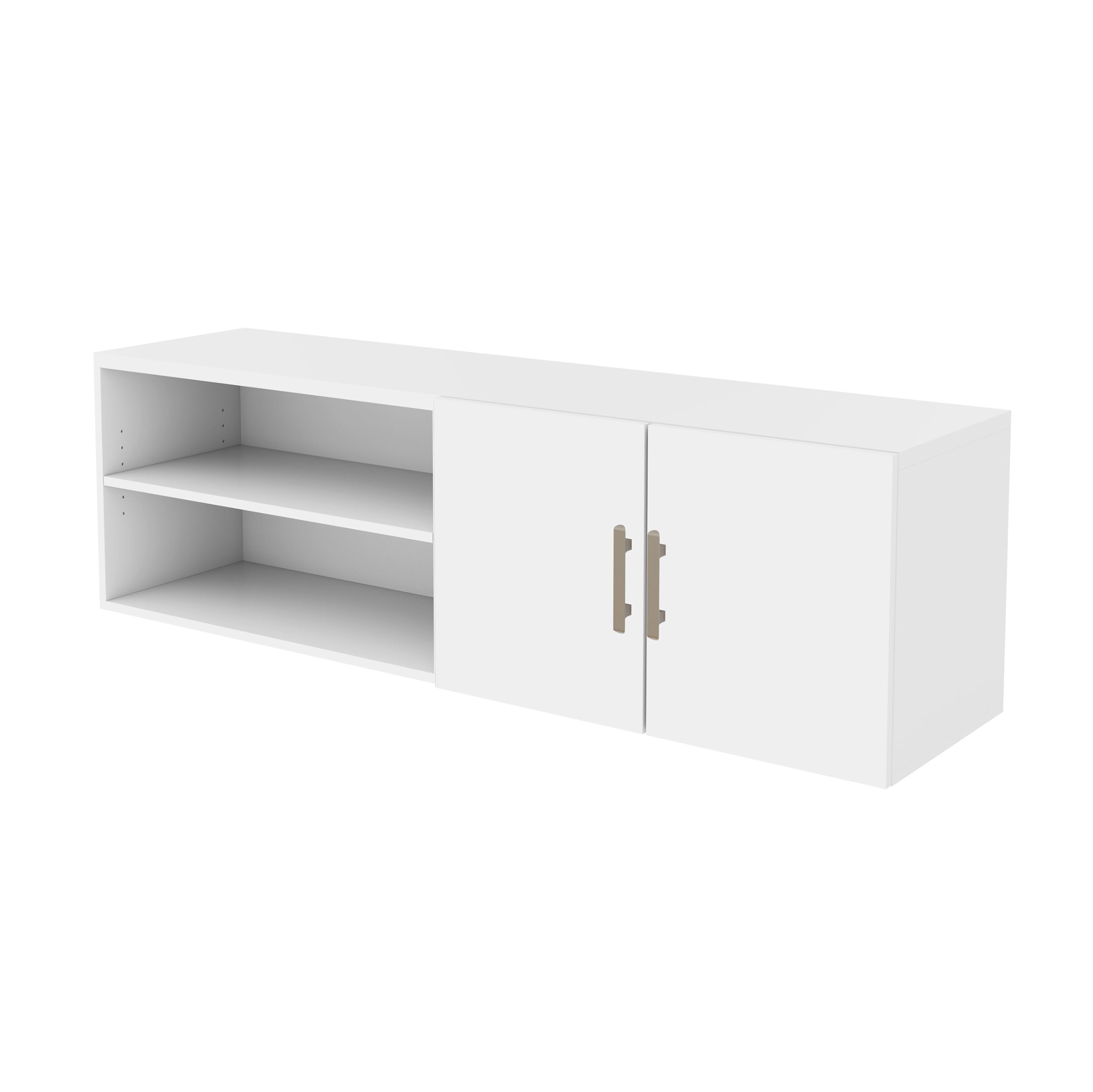 Uplift Desk MoPac Credenza - White with Brushed Nickel Handles, White Base & Gray Cushion | Modern Home Office Storage Solution for Files, Supplies & Electronics Organization