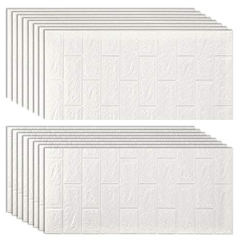 3D Brick Wall Stickers - Self-Adhesive Waterproof Wallpaper for Bedroom, Living Room, Kitchen & TV Backdrop - 16PCS White Brick Panel Decals (35x77cm Each) - Perfect for Home Renovation, Interior Design & DIY Wall Decor Projects