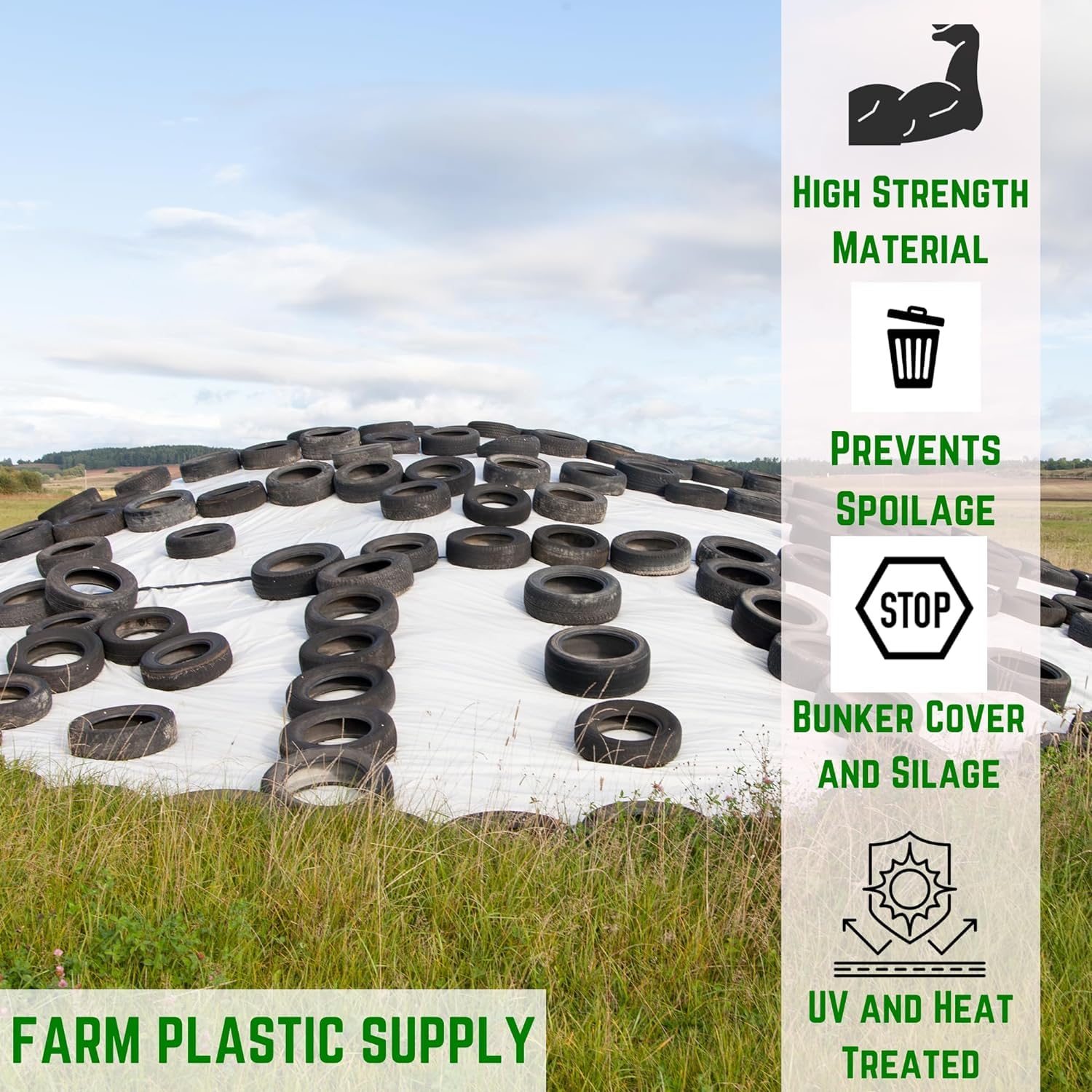 Heavy Duty 8 Mil Black/White Silage Tarp - Farm Plastic Supply Polyethylene Sheeting for Silage Cover, Bunker Cover, Agriculture & Ground Covering (40' x 10') - Ideal for Farming, Livestock Feed Storage & Crop Protection