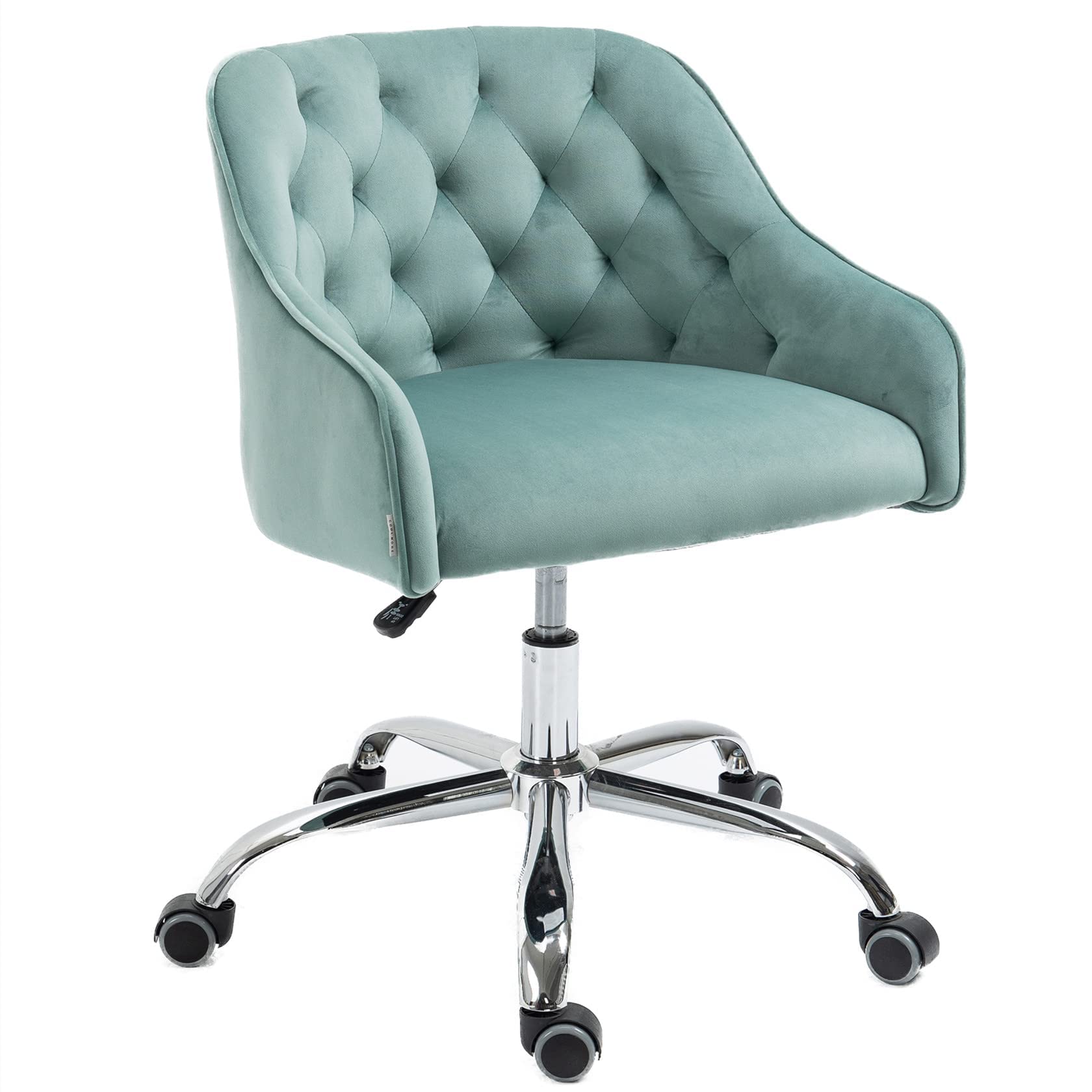 Modern Velvet Desk Chair for Women & Girls - Ergonomic Swivel Home Office Computer Chair with Adjustable Height & Wheels | Cute Vanity Chair for Bedroom, Living Room & Study | Soft Mint Green Velvet Fabric for Comfortable Working & Studying