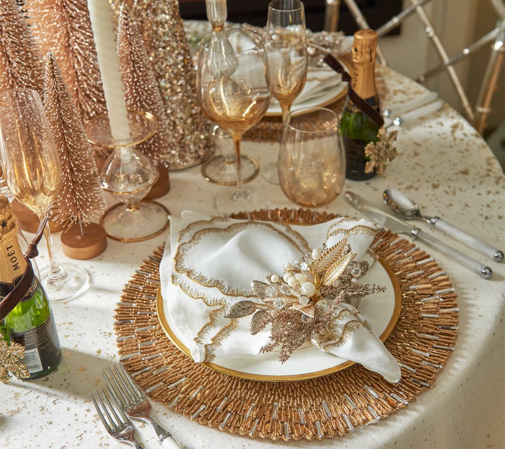 Luxury Gold & Crystal Ray Placemat Set of 2 - Elegant Table Decor for Dining, Parties & Home Decor