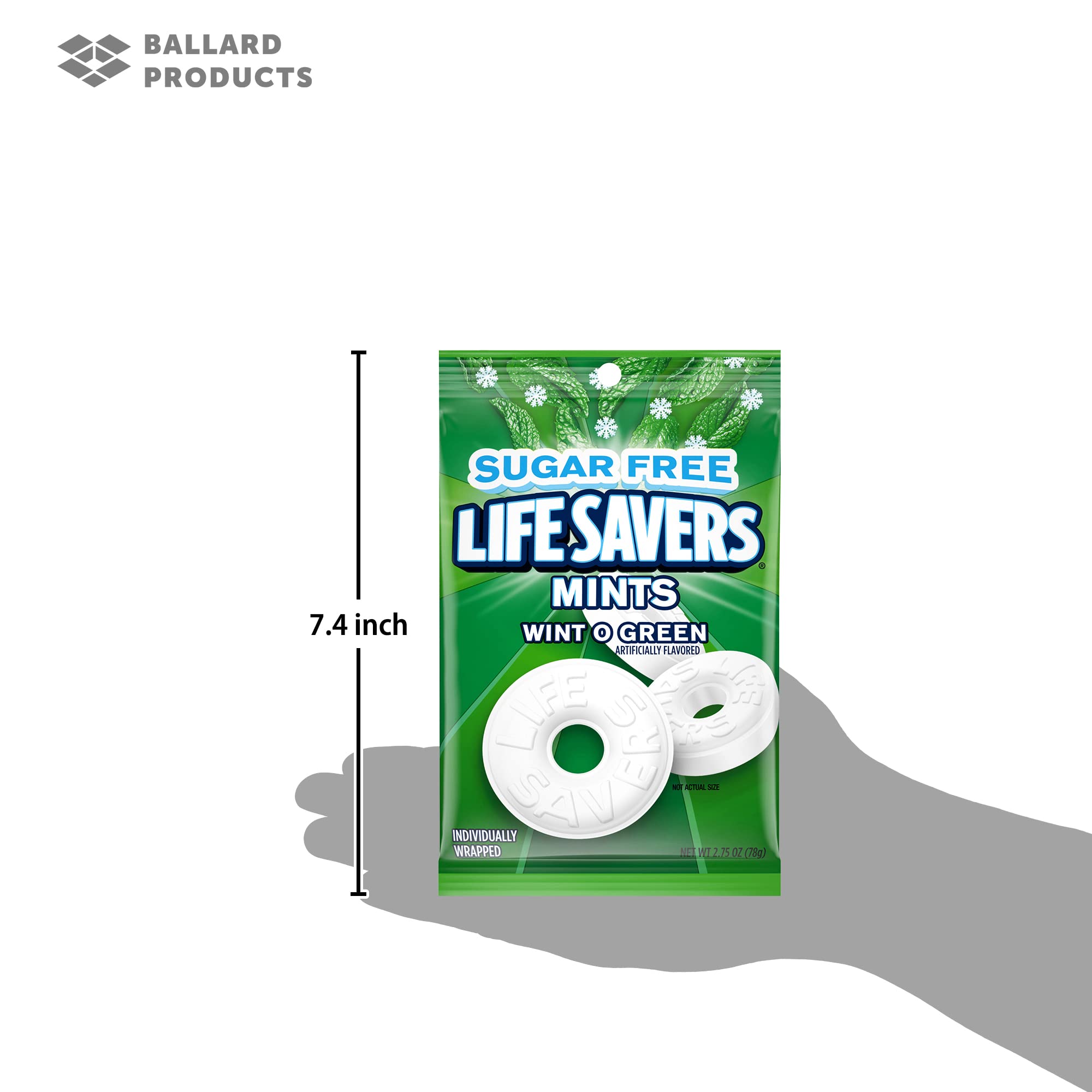 Sugar Free Lifesavers Mints Variety Pack - 2 Flavors (Wint O Green & Pep O Mint) - Refreshing Breath Mints for Work, Travel & After Meals - Ballard Products Pocket Bag (2 Pack)