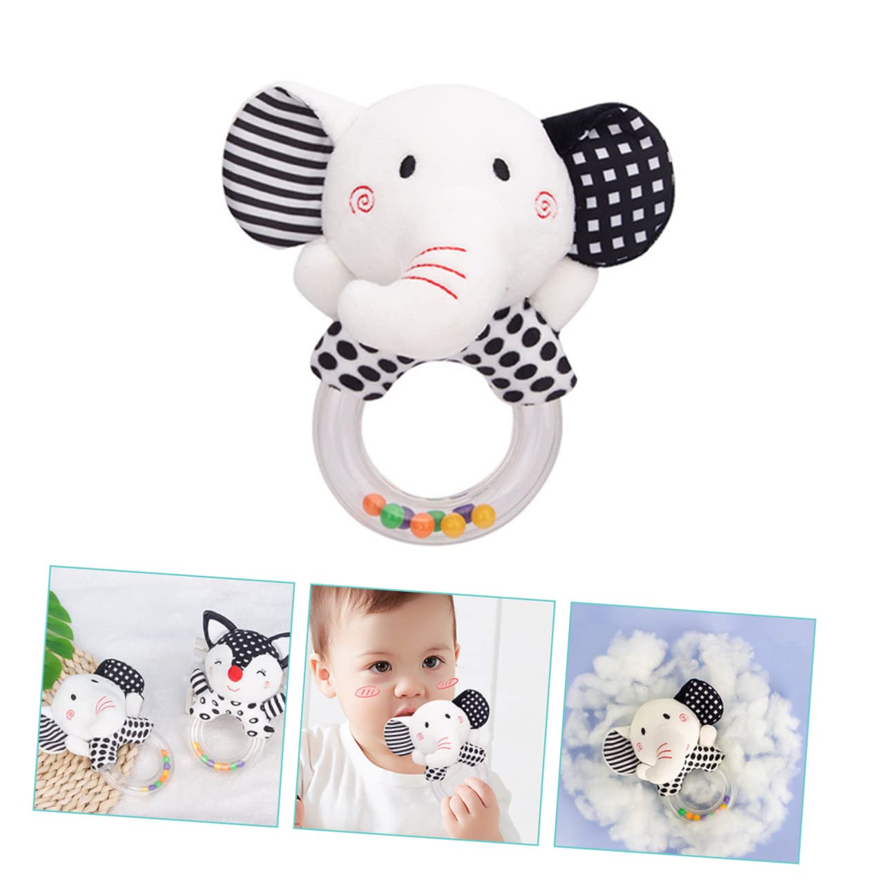 FAVOMOTO 4-Piece Baby Rattle Bell Calming Toy Set - Soft Stuffed Animal & Plastic Rattles for Infants 6-12 Months | Sensory Development & Soothing Playtime Gift