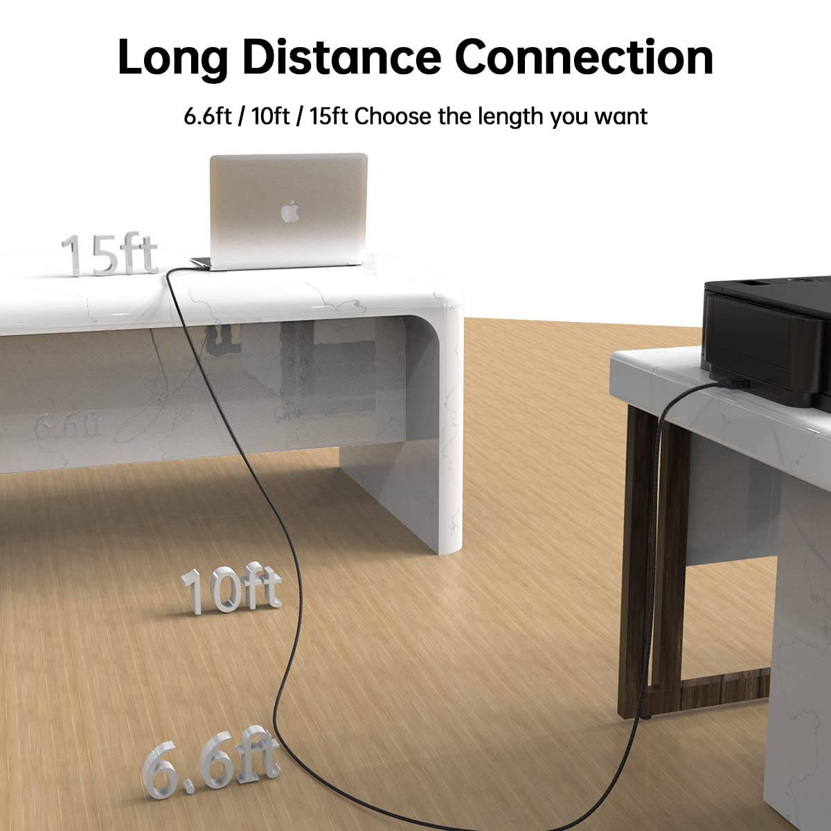 4ft USB Printer Cable A to B Midi Cord - Compatible with Canon, HP, Epson Printers - High-Speed Data Transfer for Home & Office Use (Gray)