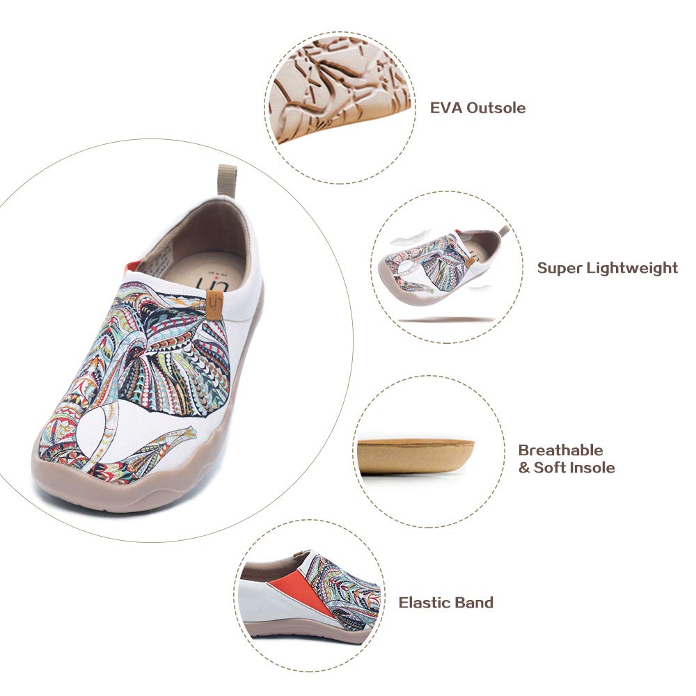 UIN Women's Men Unisex Elephant Print Canvas Slip-On Shoes - Comfortable Travel Walking Shoes for Casual Outings, Beach Vacations & Summer Fashion (Size 4.5)
