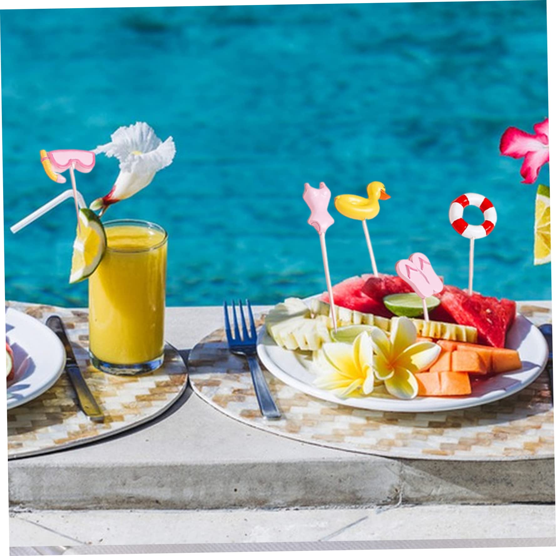 6pcs Summer Cake Toppers - Swimming Pool & Beach Theme Cake Decorations for Hawaiian Luau Party Supplies | Perfect for Birthday Cakes, Pool Parties & Tropical Themed Celebrations