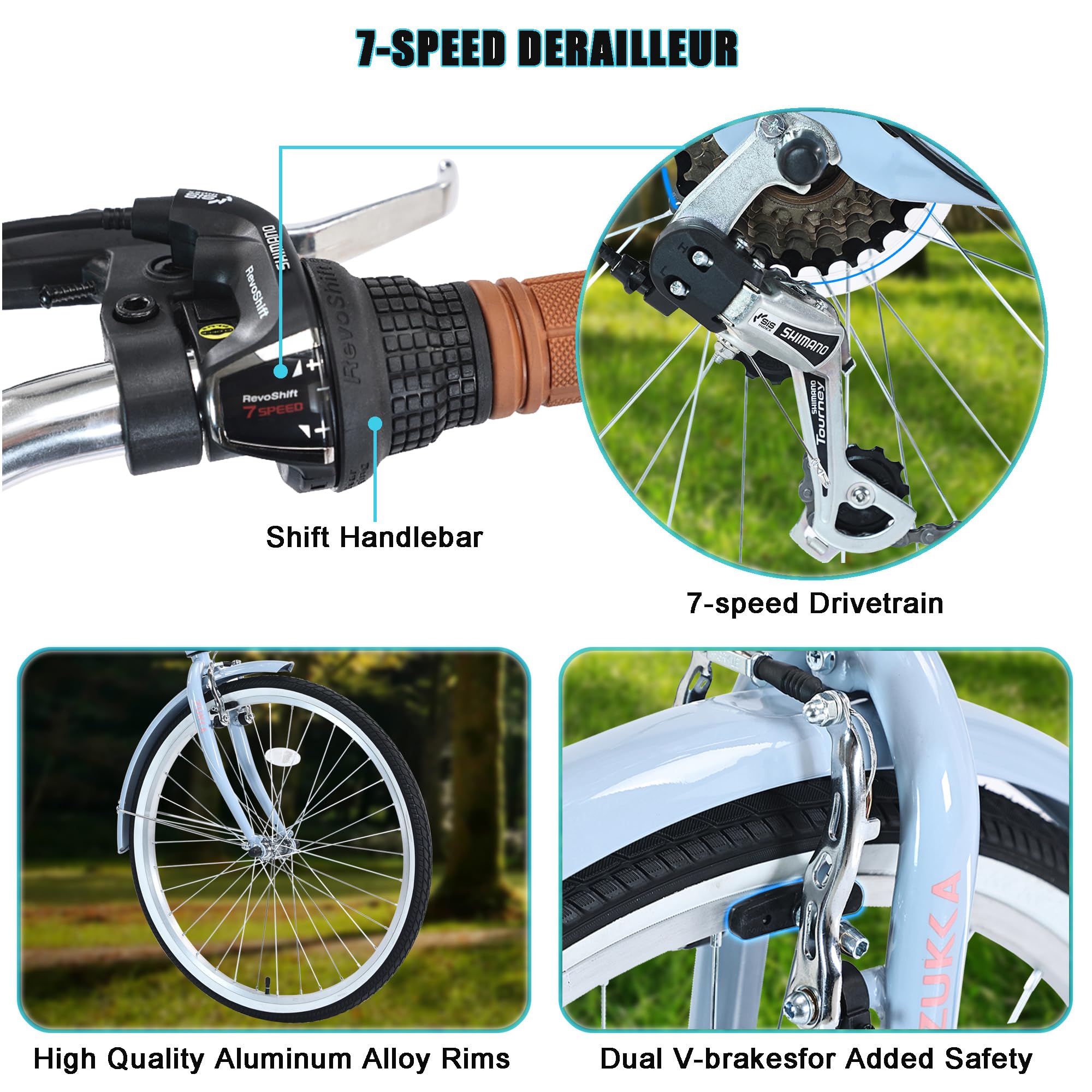 26 Inch Women's Beach Cruiser Bike - 7 Speed Commuter Bicycle with Lightweight High Carbon Steel Frame, Alloy Wheels & Comfortable Padded Seat - Perfect for Coastal Rides, City Commuting and Leisure Cycling
