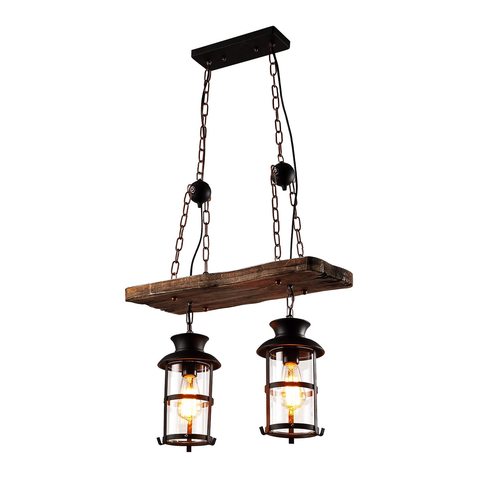 OUKANING Vintage Wooden Hanging Pendant Light - Industrial Country Style Retro Loft Chandelier for Kitchen Island, Coffee Shop & Restaurant Lighting - Perfect for Farmhouse, Cafe and Dining Room Decor