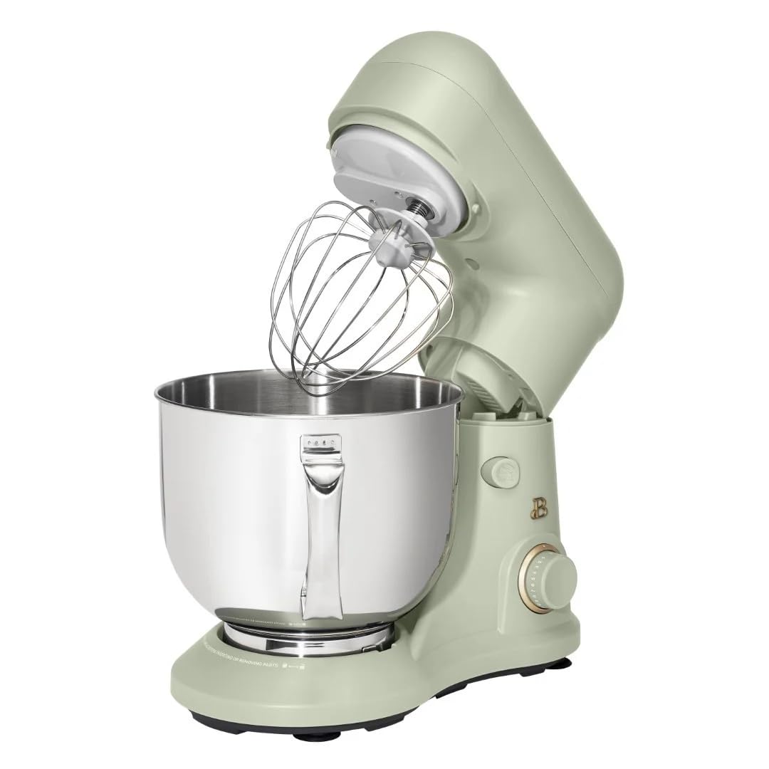 **Drew Barrymore 5.3 Qt Stand Mixer with Tilt-Head - Lightweight, Powerful 300W Motor, 12 Speed Settings - Includes Beater, Whisk, Dough Hook & Splash Guard - Perfect for Baking Cakes, Cookies & Bread (Sage Green)**