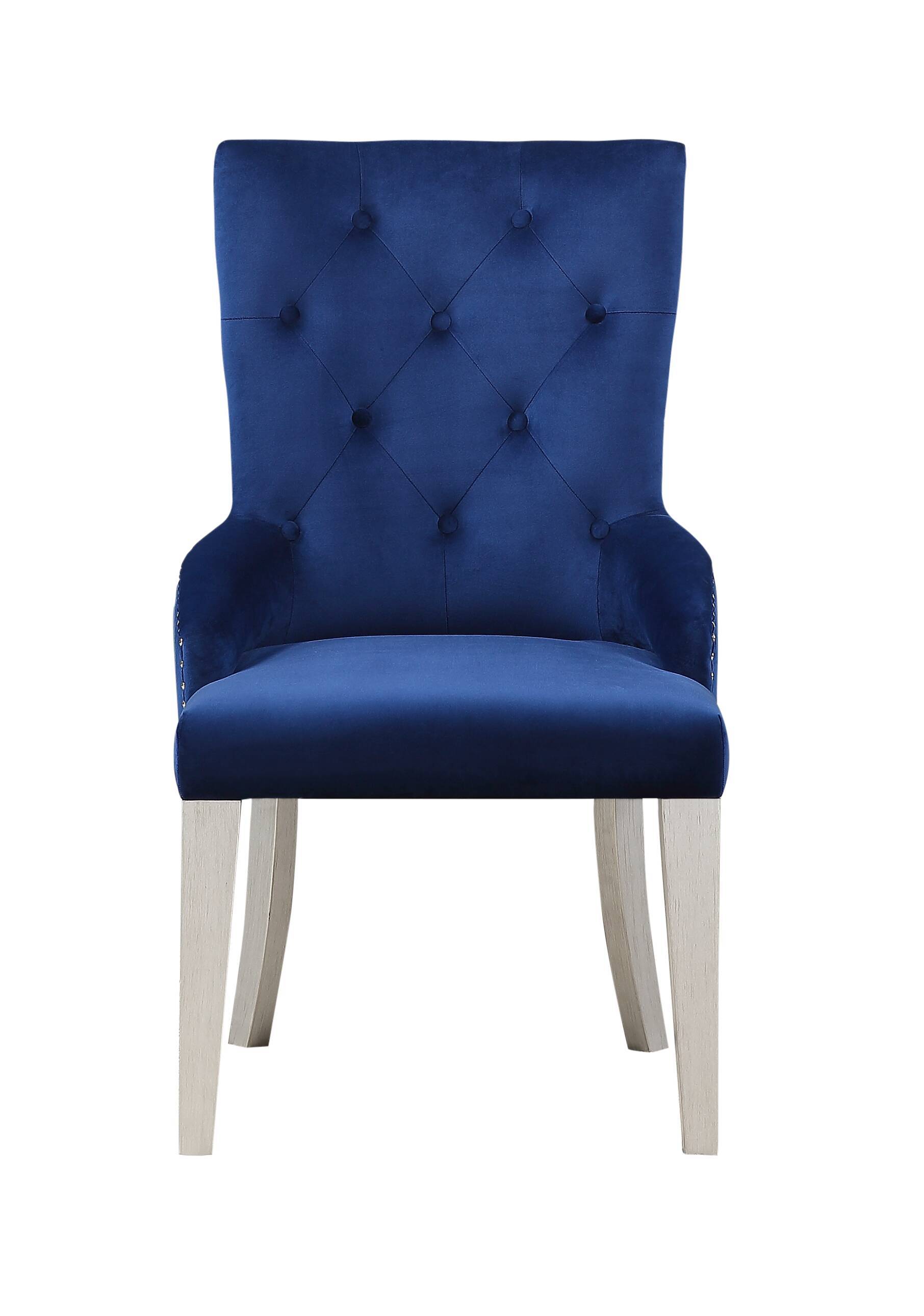 Blue and Antique Platinum Tufted Side Chair - Elegant Accent Chair for Living Room, Bedroom, or Office Decor