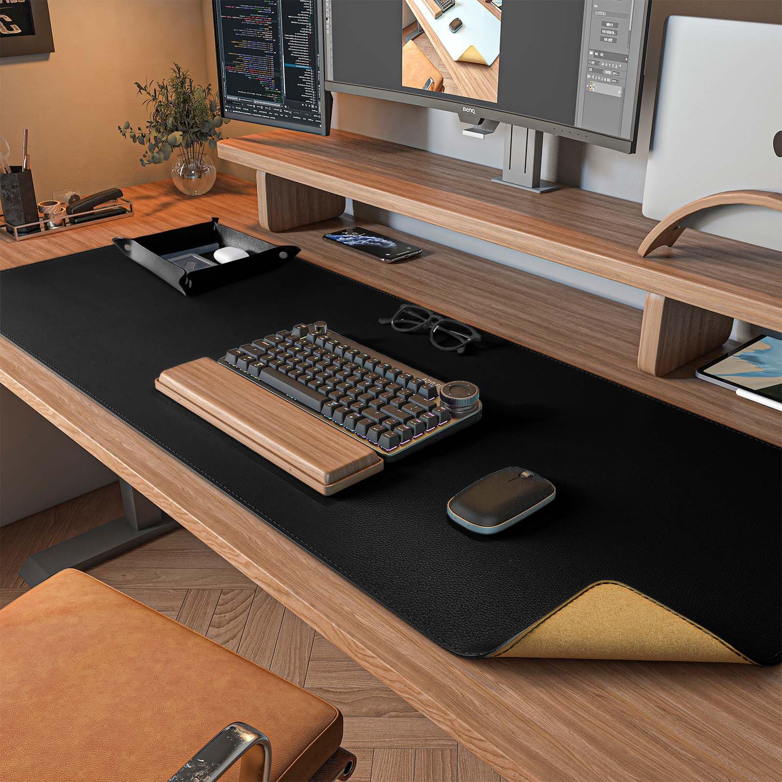 Premium Dual-Sided Leather & Cork Desk Mat - 40