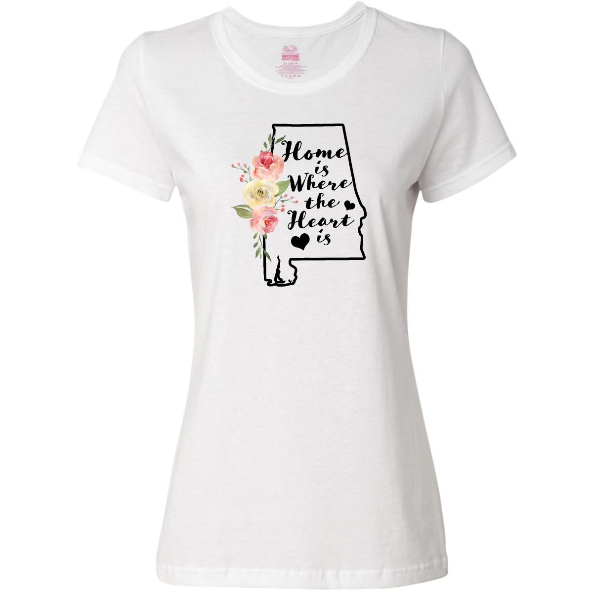 Inktastic Alabama Home is Where The Heart is Watercolor Women's T-Shirt - Soft Cotton Tee for Casual Wear, Gifts & Southern Pride