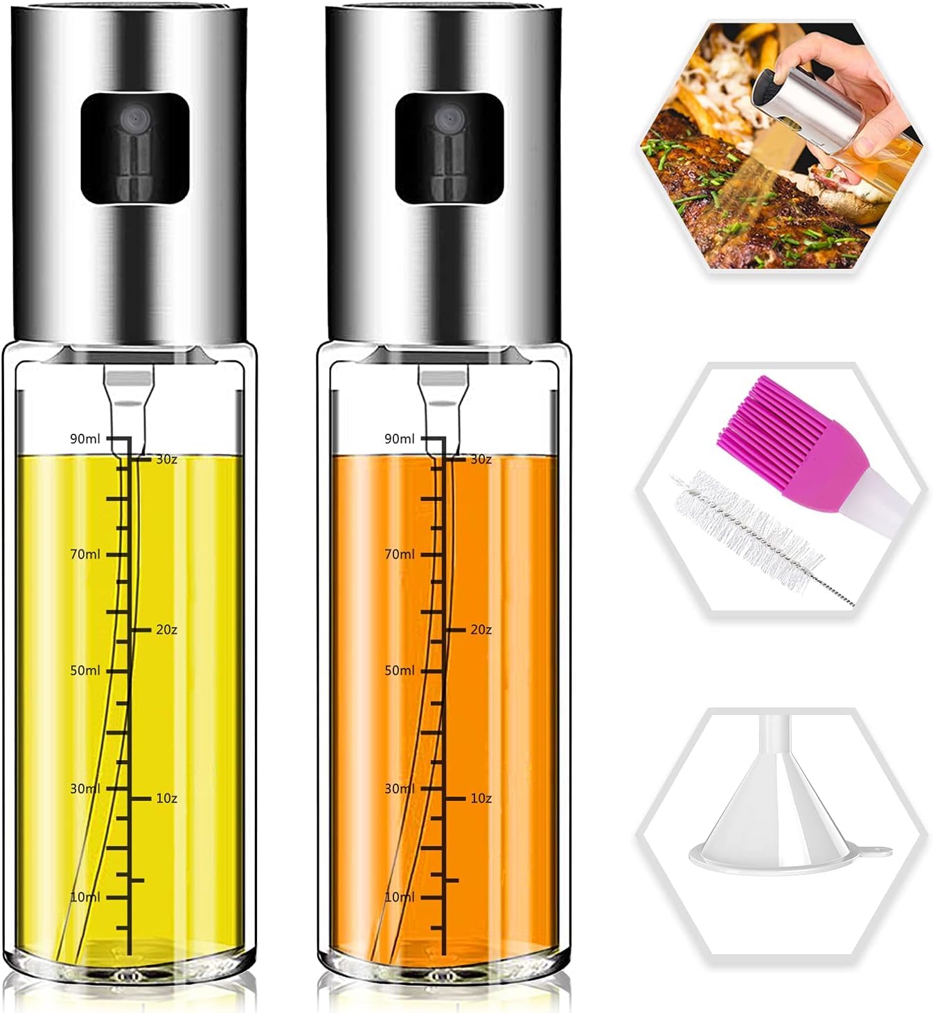 Upgraded 2-Pack Olive Oil Spray Bottle Mister - Refillable Oil Sprayer for Cooking, Baking, BBQ & Air Fryer | Kitchen Essential for Healthy Cooking, Salad Dressing & Frying | Perfect for Home Chefs & Meal Prep