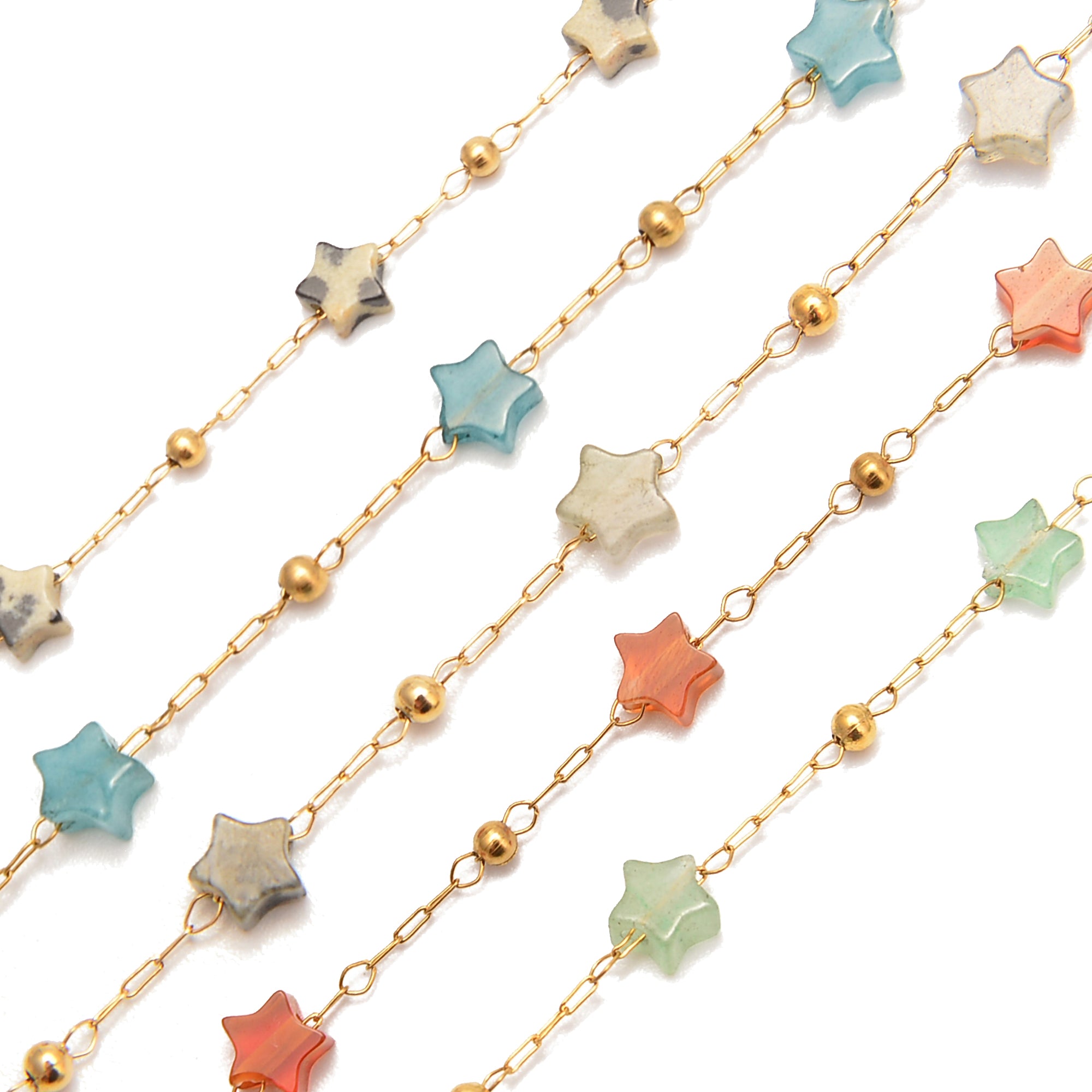 5mm Star Shape Beads - Multi Gemstone Chain Bracelet Making Supplies (1 Meter Per Bag) - Perfect for DIY Jewelry, Craft Projects & Gift Making