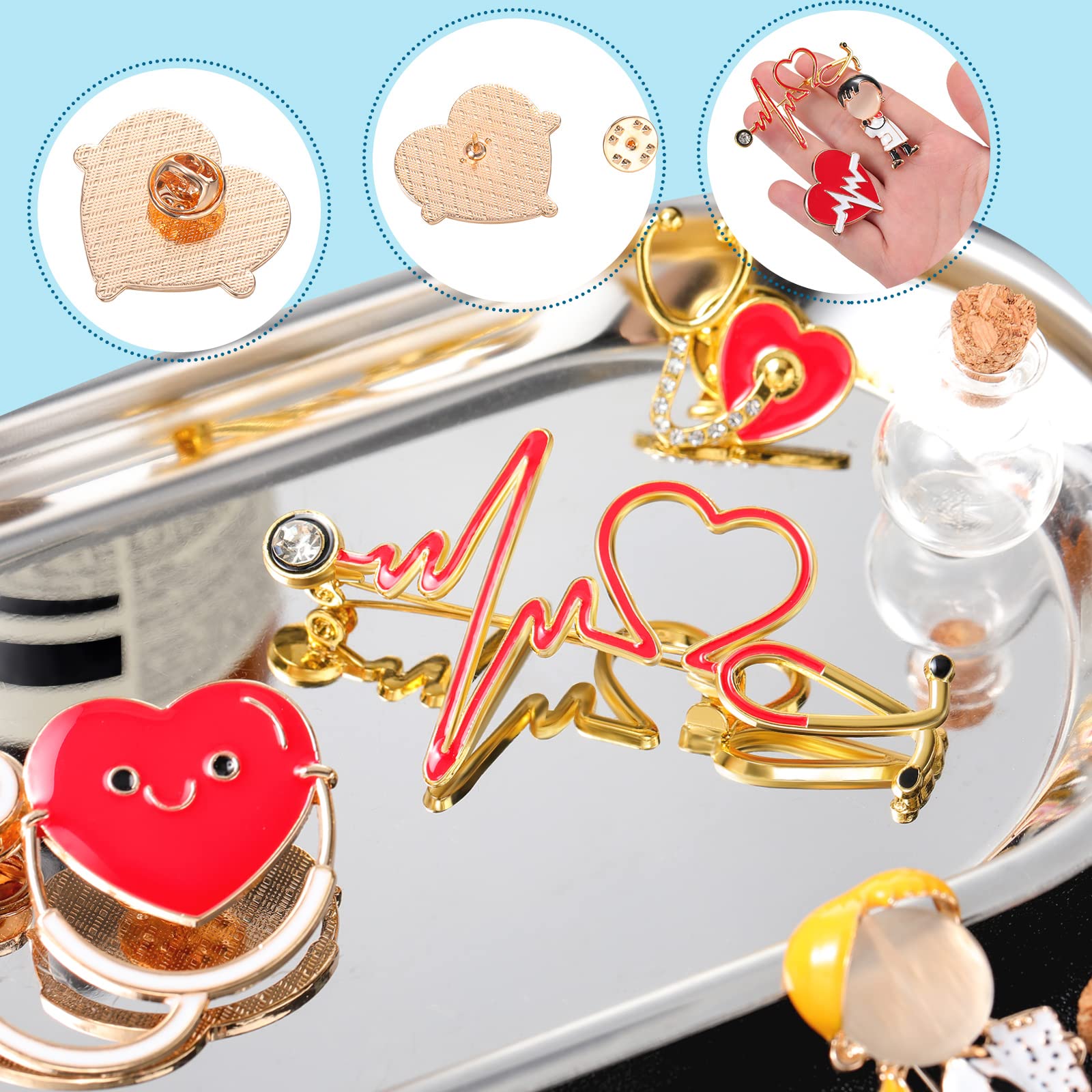 9 Pcs Medical Nurse Doctor Pins - Stethoscope Brooch Pins for Graduation Gifts, Nurse Jewelry for Medical Students & Professionals - Perfect for White Coats, Scrubs & Clinical Accessories (Cute Style)