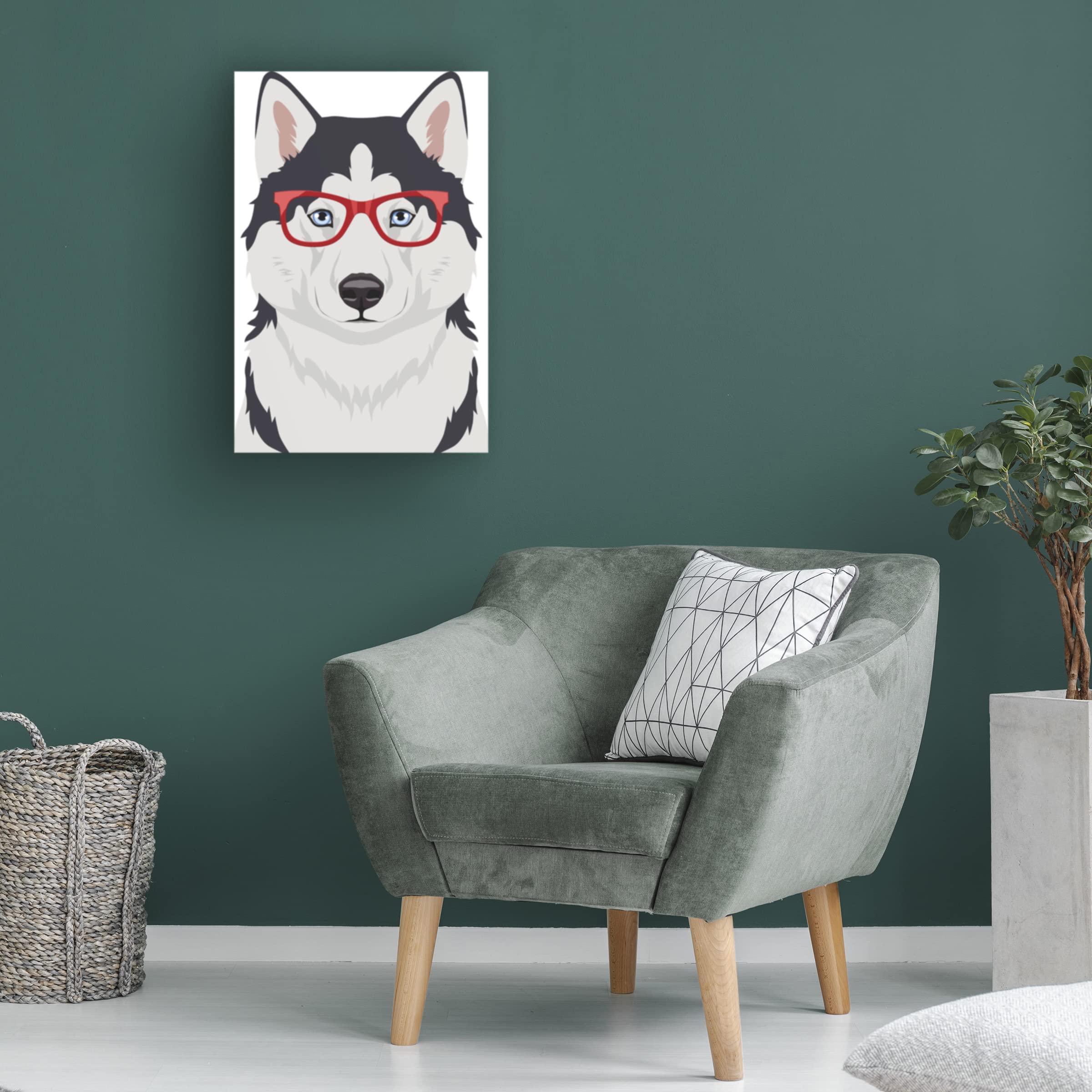 Husky Wearing Hipster Glasses Canvas Wall Art - Funny Dog Portrait Print for Home & Office Decor - Perfect Gift for Dog Lovers