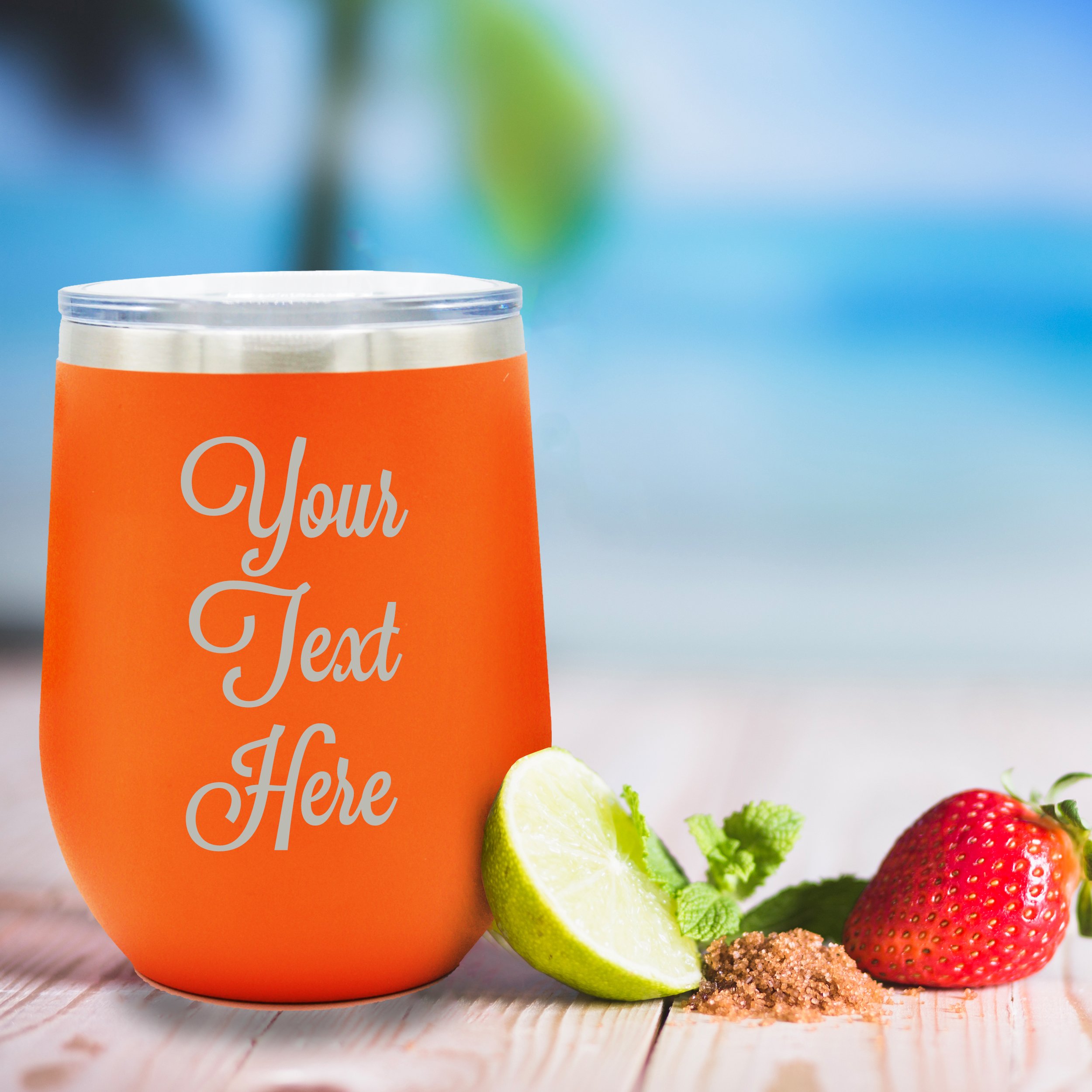 Personalized Insulated Wine Tumbler with Custom Monogram - Stemless Wine Cup for Gifts - Engraved Text Option (Orange) - Perfect for Weddings, Anniversaries & Outdoor Parties