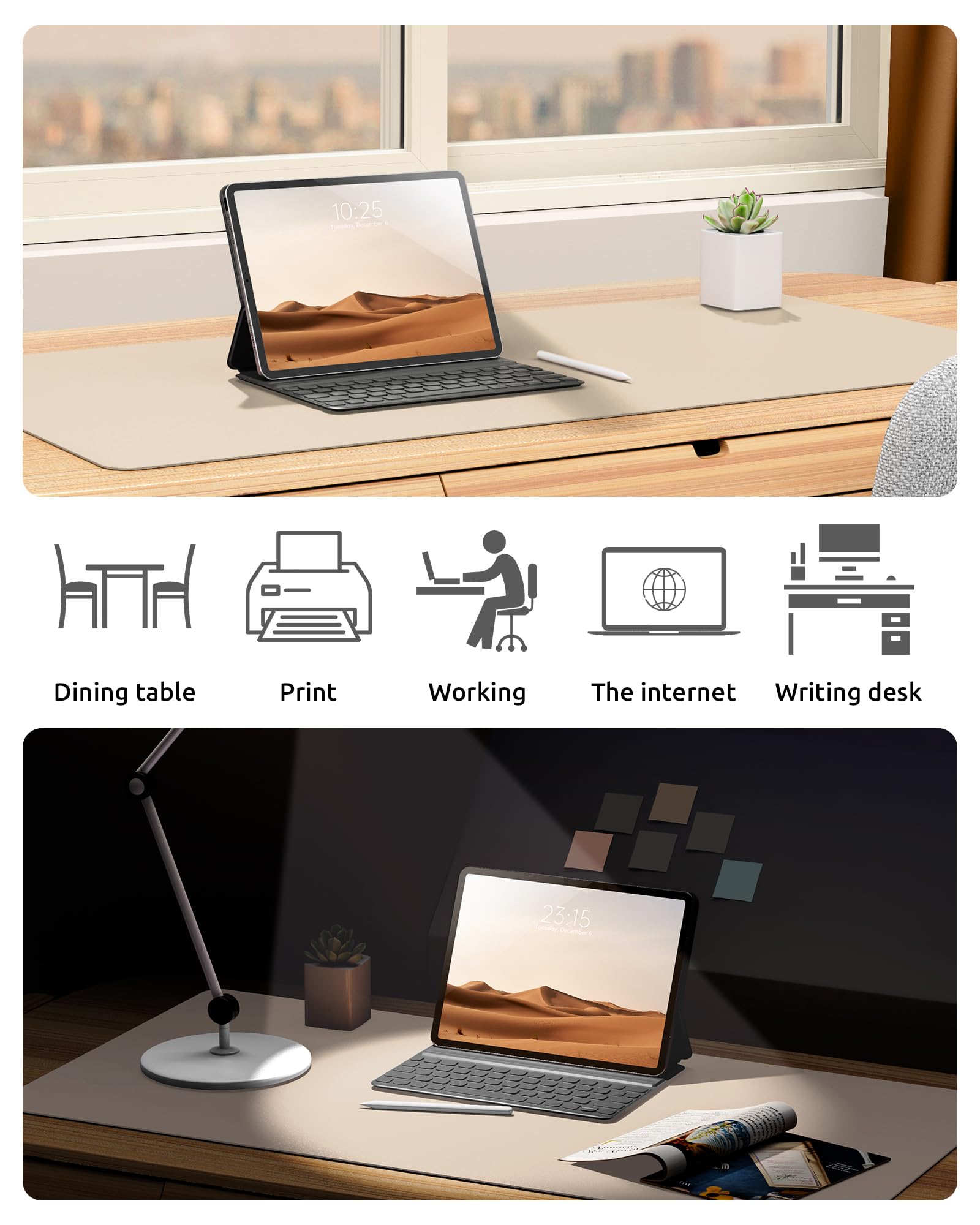 YSAGi Premium PU Leather Desk Pad Protector - Non-Slip Large Mouse Pad & Office Desk Mat (23.6