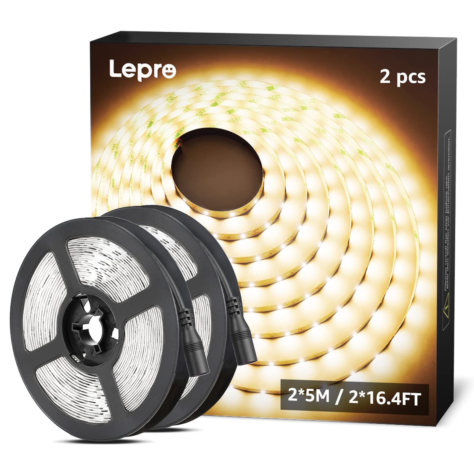 Lepro 32.8ft LED Light Strip - 600 LEDs Warm White Flexible Tape Lights (2x16.4ft) 12V DC Non-Waterproof for Home Kitchen Bedroom DIY Decor - Perfect for Accent Lighting, Under Cabinet, Car Interior, and Party Decoration