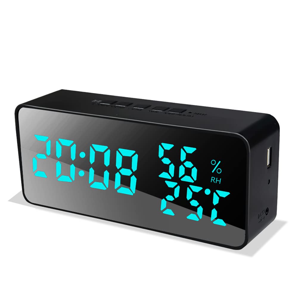 MengK Smart APP Digital Alarm Clock with 100 Color LED Display, Indoor Temperature & Humidity Monitor - Black | Perfect for Bedroom, Office & Home Decor